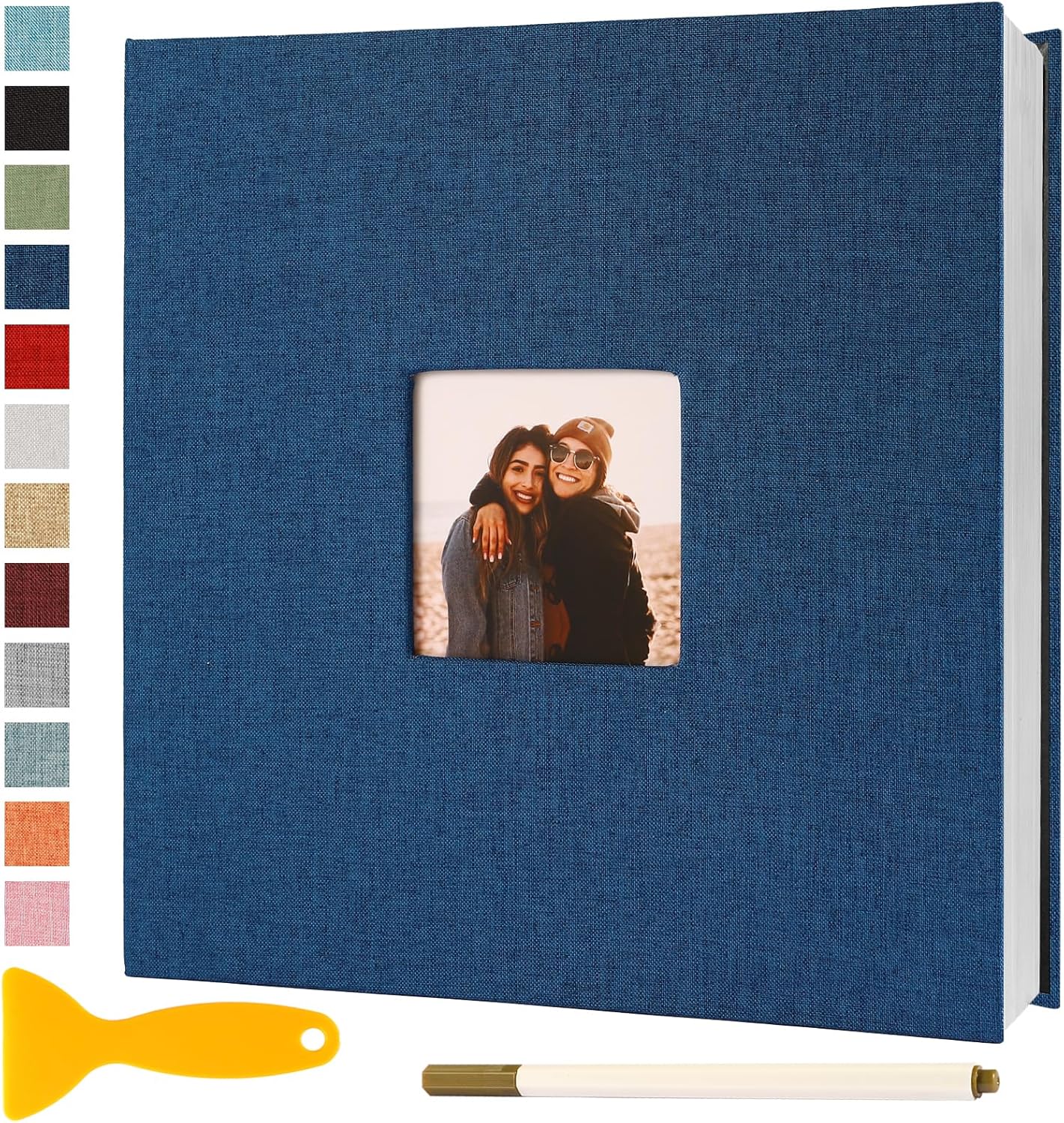 Photo Album Self Adhesive Pages Scrapbook Magnetic Photo Albums for 4x6 5x7 8x10 Pictures Sticky Pages Books for Baby Family Wedding 13.2x12.8 Blue 60 Pages