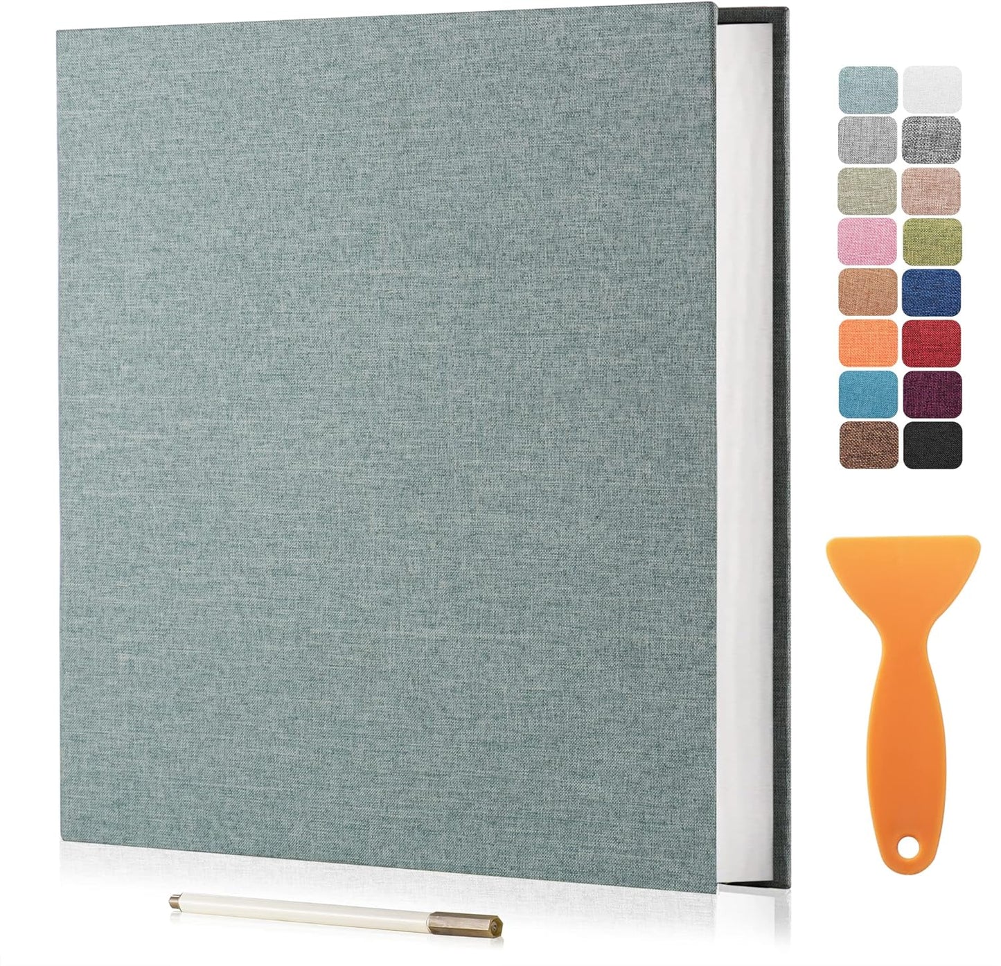 Large Photo Album Self Adhesive Scrapbook Album for 4×6 8×10 Pictures DIY Magnetic Linen Cover Album 40 Pages for Family Wedding Gifts with Metal Pen and Plastic Board