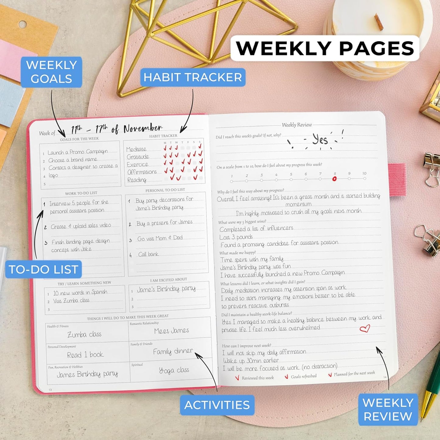 Legend Planner Daily for 3 Months – Undated Monthly Weekly & Daily Planner to Hit Goals. Organizer & Productivity Journal, A5 (Hot Pink)