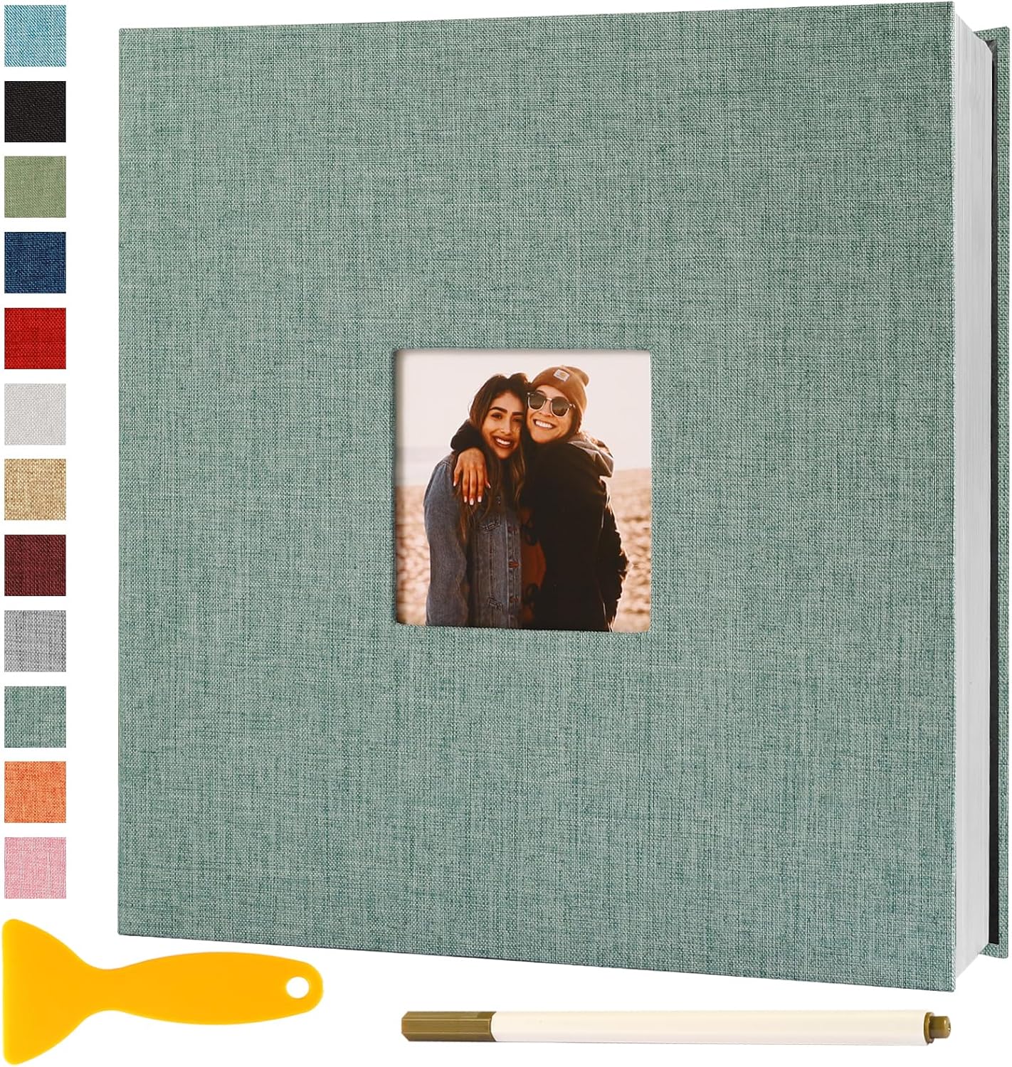 Photo Album Self Adhesive Pages Scrapbook Magnetic Photo Albums for 4x6 5x7 8x10 Pictures Sticky Pages Books for Baby Family Wedding 11x10.6 Green 40 Pages
