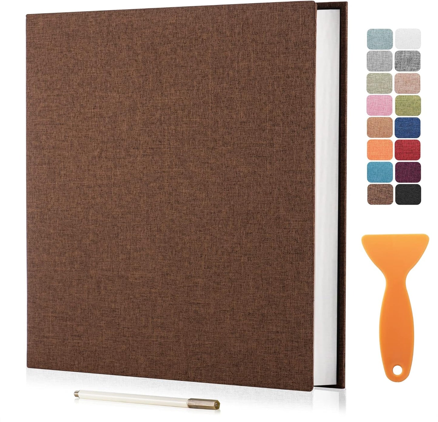 Large Photo Album Self Adhesive Scrapbook Album for 4×6 5×7 8×10 Pictures DIY Magnetic Linen Cover Album 40 Pages for Family Wedding Gifts with Metal Pen and Plastic Board