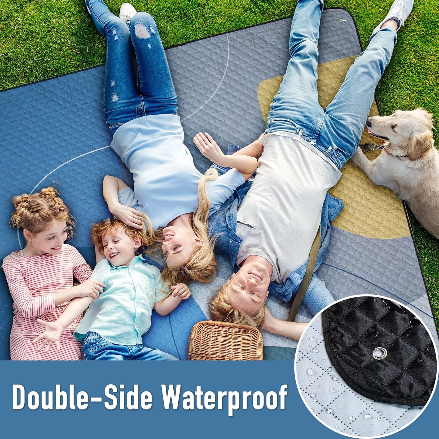 PY SUPER MODE Picnic Blankets Extra Large, Waterproof Foldable Outdoor Beach Blanket Oversized 83x79” Sandproof, 3-Layer Picnic Mat for Camping, Hiking, Travel, Park, Concerts(Abstract Blue)