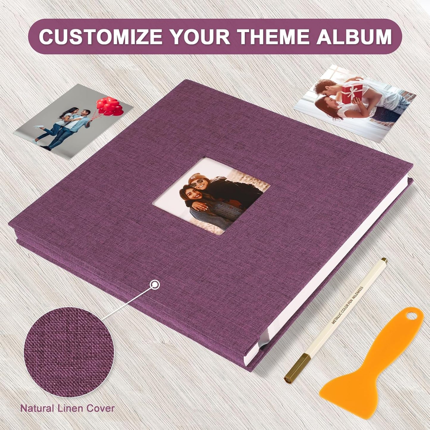 Photo Album Self Adhesive Pages Scrapbook Magnetic Photo Albums for 4x6 5x7 8x10 Pictures Sticky Pages Books for Baby Family Wedding 11x10.6 Purple 60 Pages