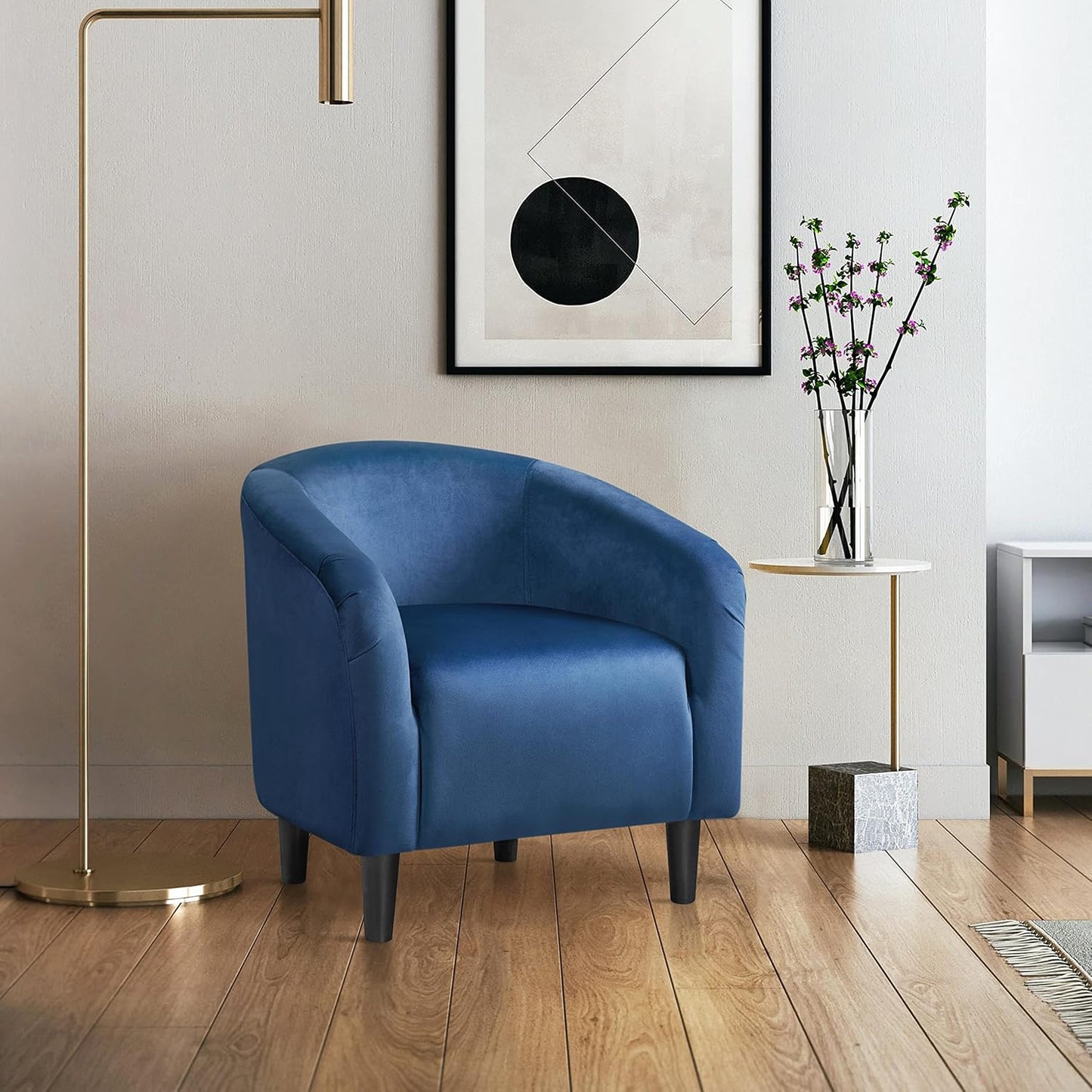 Yaheetech Club Chair, Velvet Accent Chair Upholstered Barrel Chair Sitting Chair with Armrest and Low Back for Living Room Bedroom, Pagoda Blue