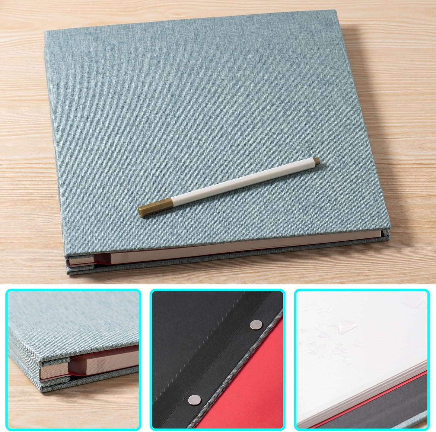 Photo Album Self Adhesive Scrapbook Album for 4×6 Pictures DIY Magnetic Linen Cover Album 30 Blank Pages Great Gift for Family, Wedding, Birthday, Christmas, Anniversary(Green)