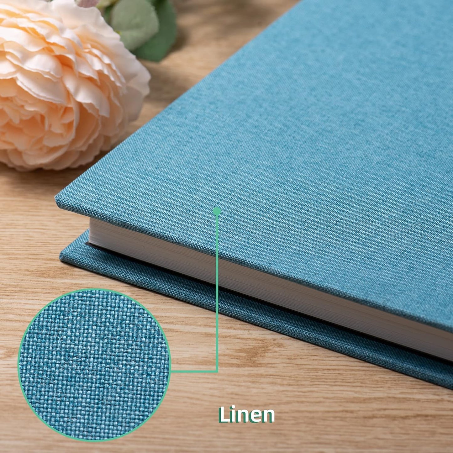 Large Photo Album Self Adhesive Scrapbook Album for 4×6 8×10 Pictures DIY Magnetic Linen Cover Album 40 Pages for Family Wedding Gifts with Metal Pen and Plastic Board
