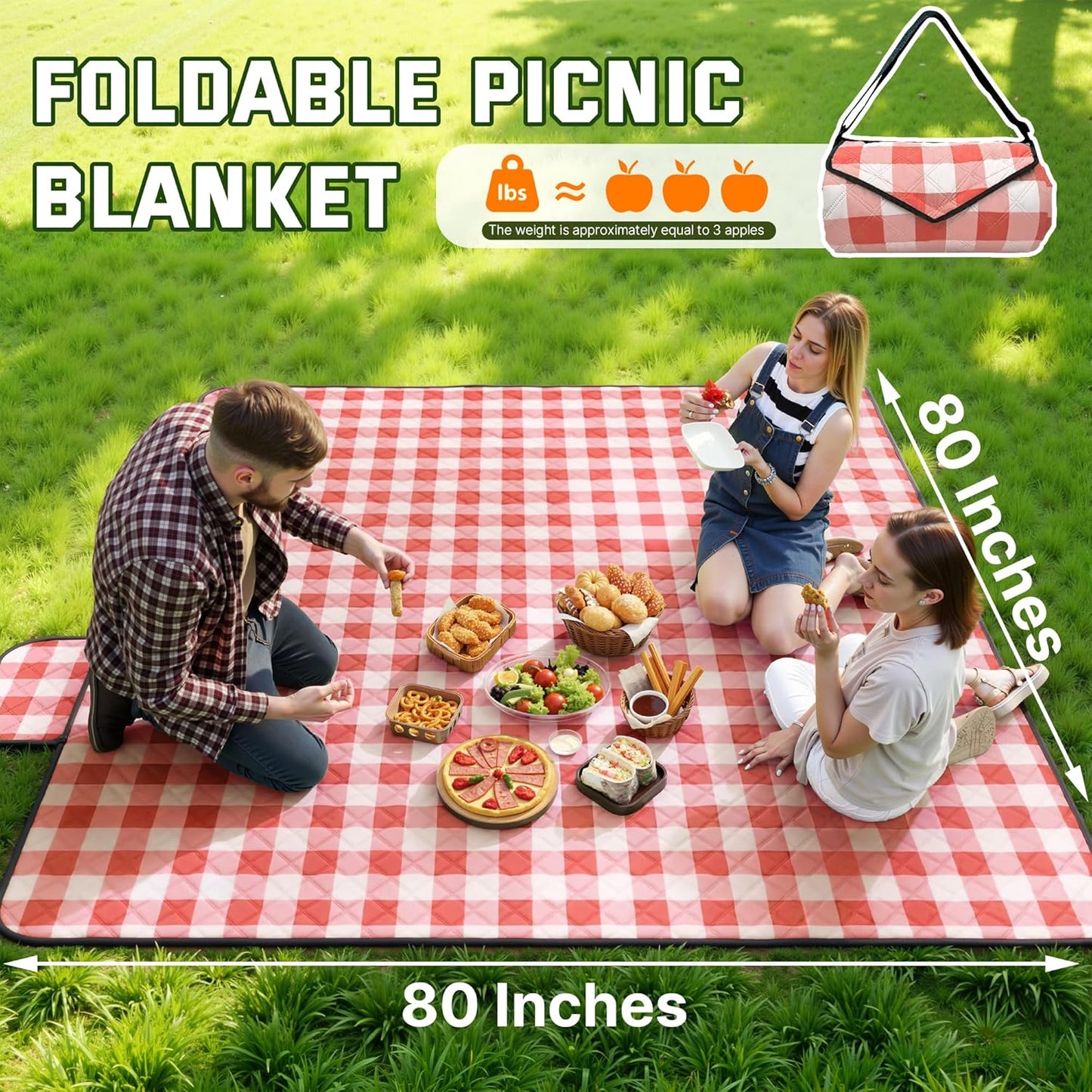 TigeJoy Extra Large Picnic Blanket Waterproof Foldable 80''x80'', Outdoor Picnic Mat Beach Blanket Sandproof for Park, Grass, Travel, Hiking, Camping Essentials, Gingham Picnic Blanket