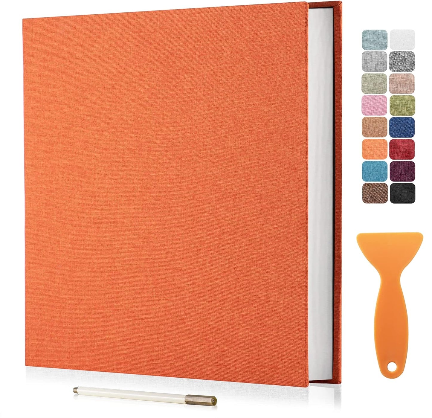 Large Photo Album Self Adhesive Scrapbook Album for 4×6 8×10 Pictures DIY Magnetic Linen Cover Album 40 Pages for Family Wedding Gifts with Metal Pen and Plastic Board