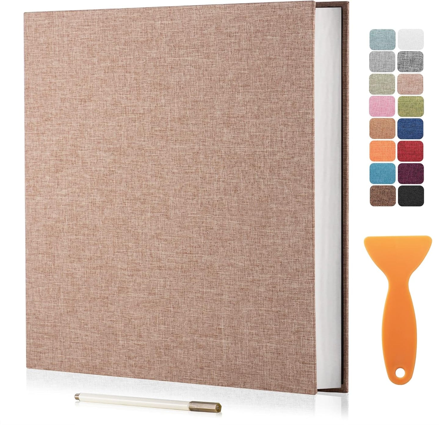 Large Photo Album Self Adhesive Scrapbook Album for 4×6 5×7 8×10 Pictures DIY Magnetic Linen Cover Album 60 Pages for Family Wedding Gifts with Metal Pen and Plastic Board