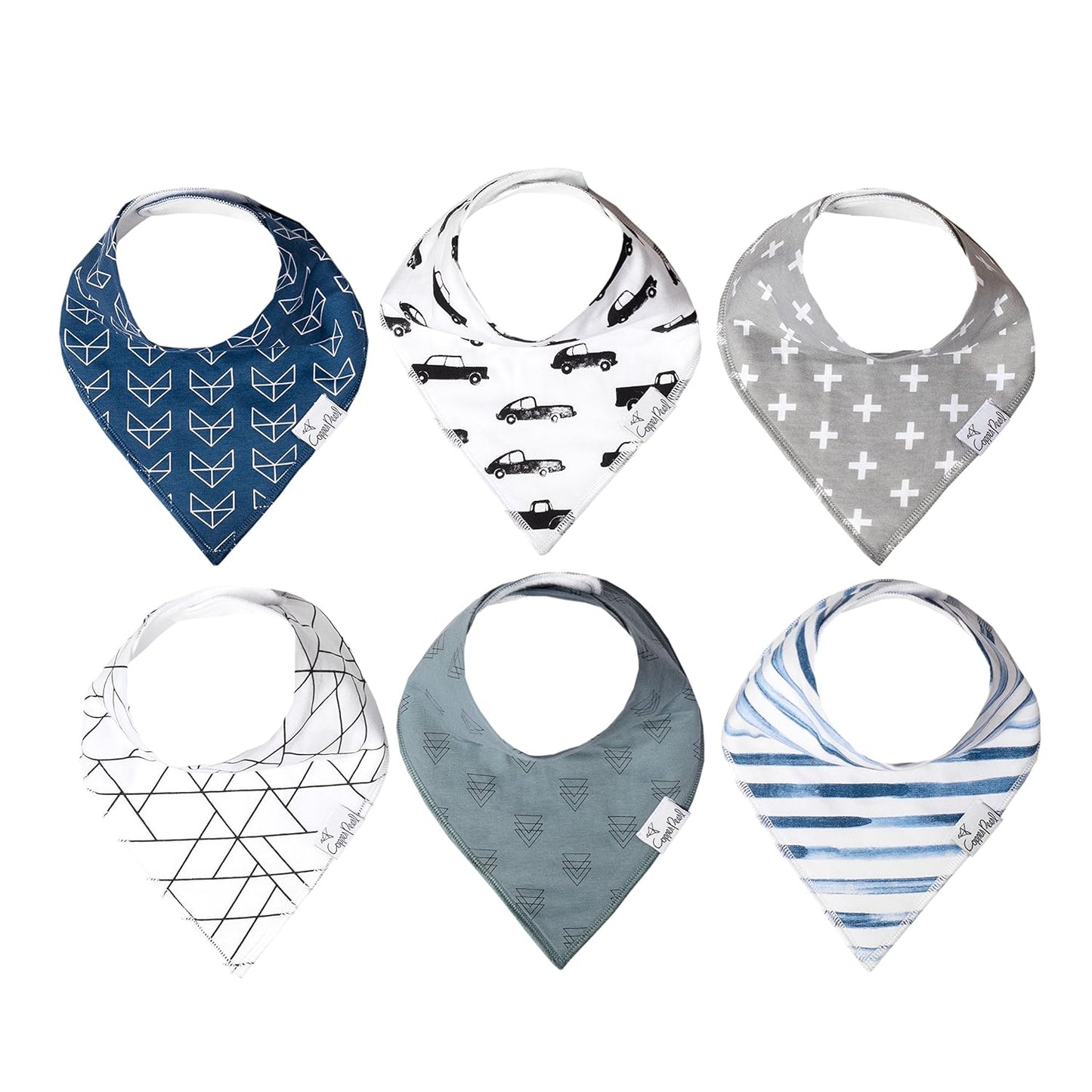 Copper Pearl 6 Pack Soft Cotton Baby Bibs for Drooling and Teething, Absorbent Drool Bibs for Baby Boy, Adjustable to Fit Newborns to Toddlers, Tons of Styles (Rider Set)