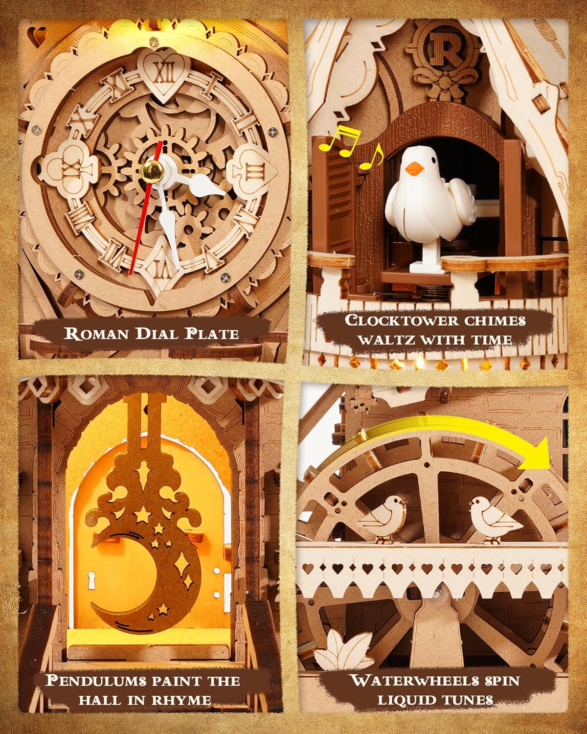 ROKR 3D Wooden Puzzles for Adults,Wooden Cuckoo Clock Model kit,435 Piece 3D Puzzles,Ideal Gift for Adults and Teens