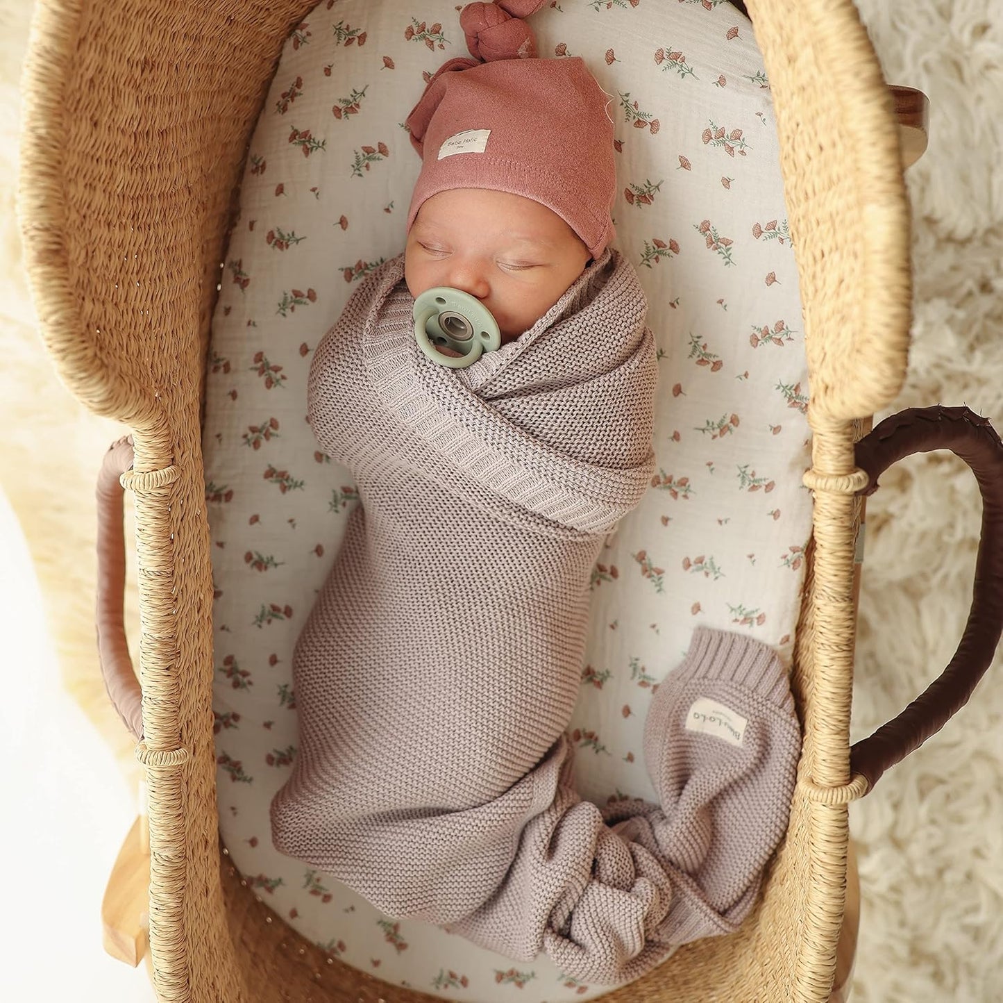 Heritage Knit Organic Cotton Receiving Swaddle Blanket for Girls - 100% Luxury Organic Cotton Knit Warm Cozy Crib Quilt Swaddle Blanket for Newborns Infants Babies & Toddlers (0-2Yrs - Sugar Plum)