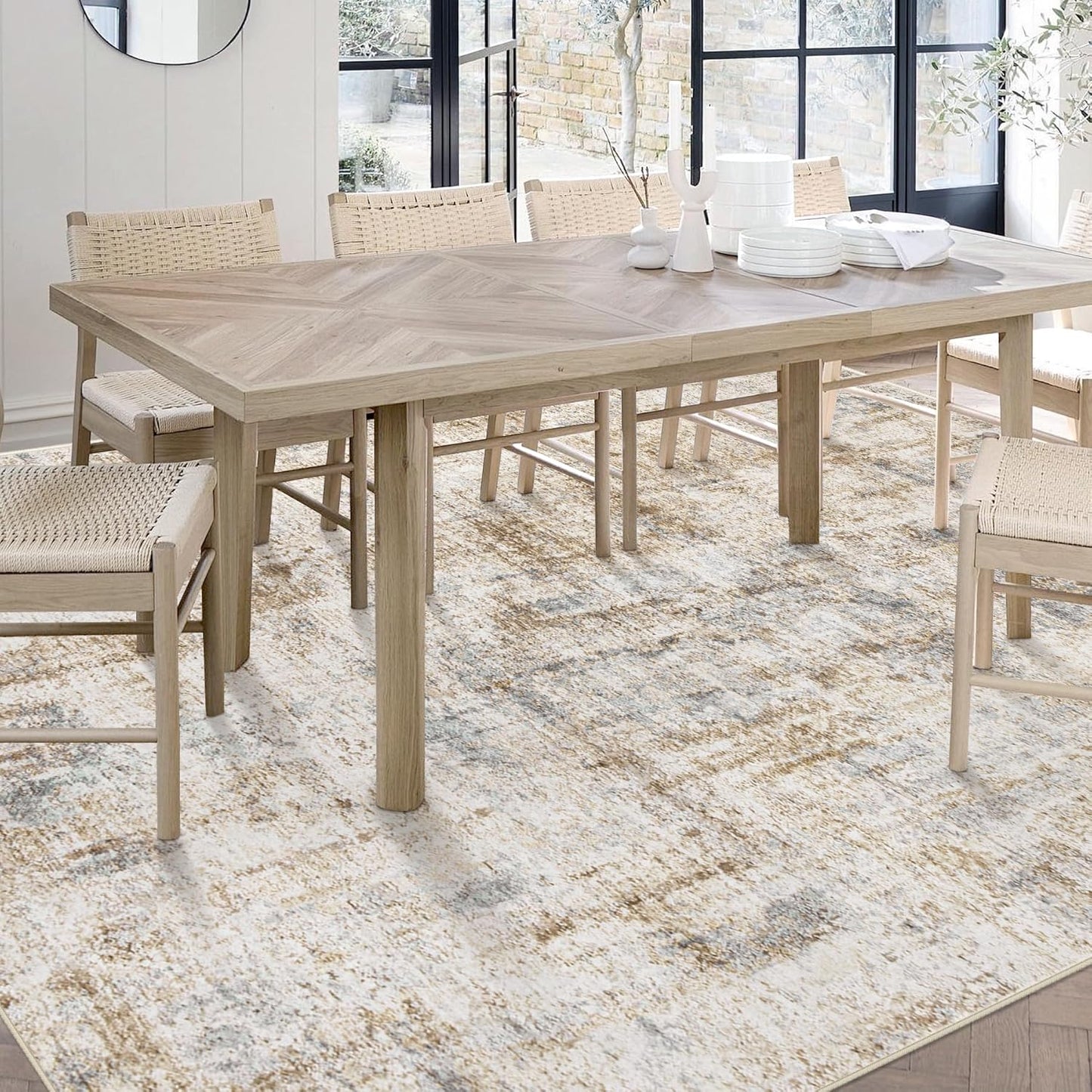 Area Rugs 5x7 Living Room: Washable Rug Modern Abstract Rugs Soft Non Slip Neutral Rug Stain Resistant Indoor Carpet for Bedroom Kitchen Dining Room Nursery Home Office Rugs(Blue Brown,5'x7')