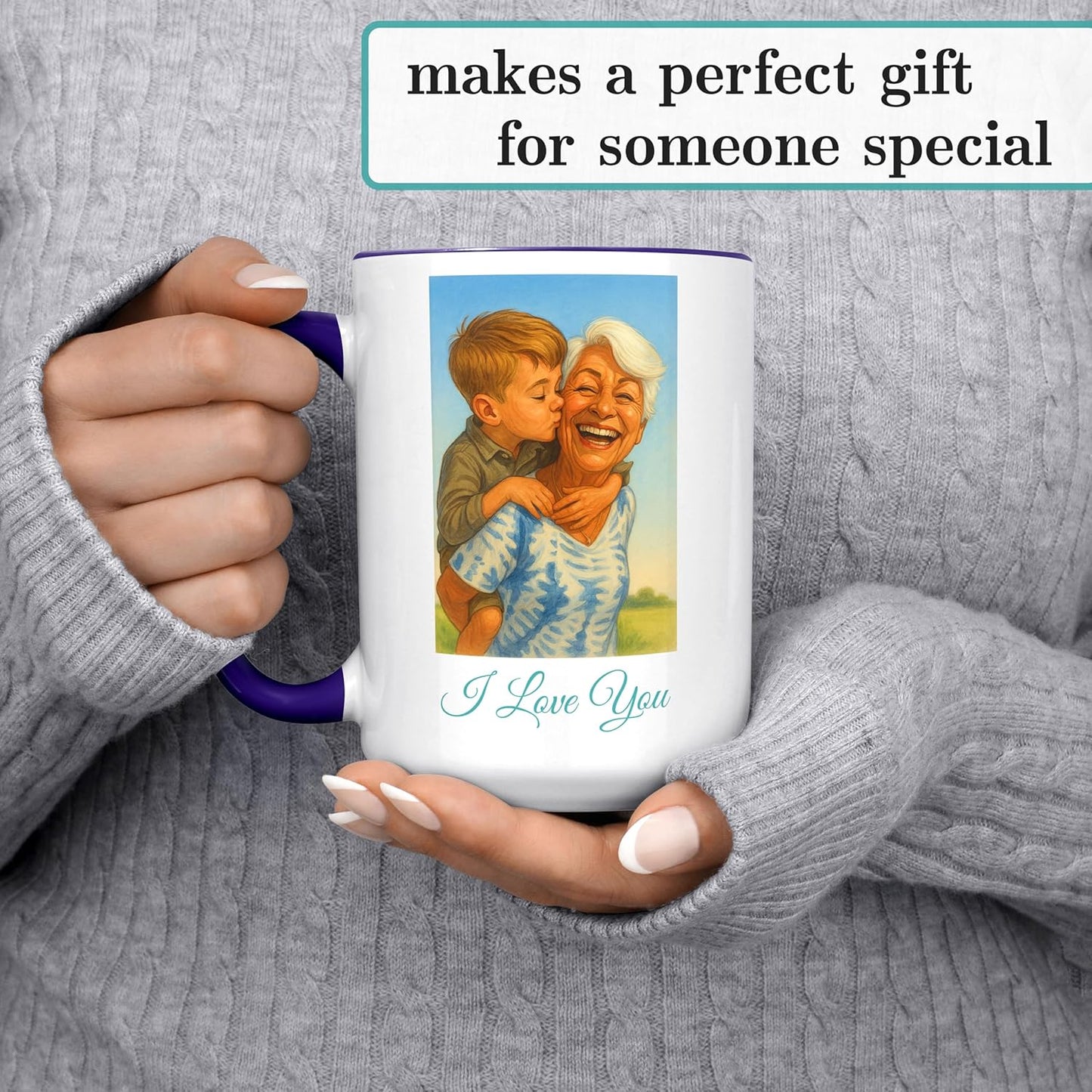 Personalized Coffee Mug, Custom Photo Caricature Gift, Funny Customized Coffee Gift for Men & Women, Custom Mugs with Pictures, Navy 15oz Father's Day Mug