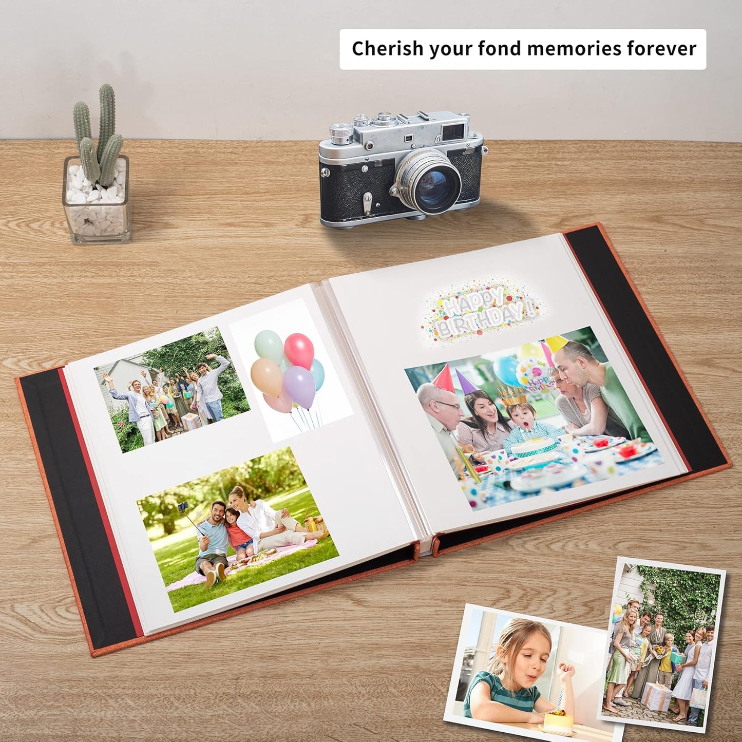 Photo Album Self Adhesive Scrapbook Album for 4×6 Pictures DIY Magnetic Linen Cover Album 15 Sheets/30 Blank Pages for Family Wedding, Birthday, Christmas, Anniversary (Orange)