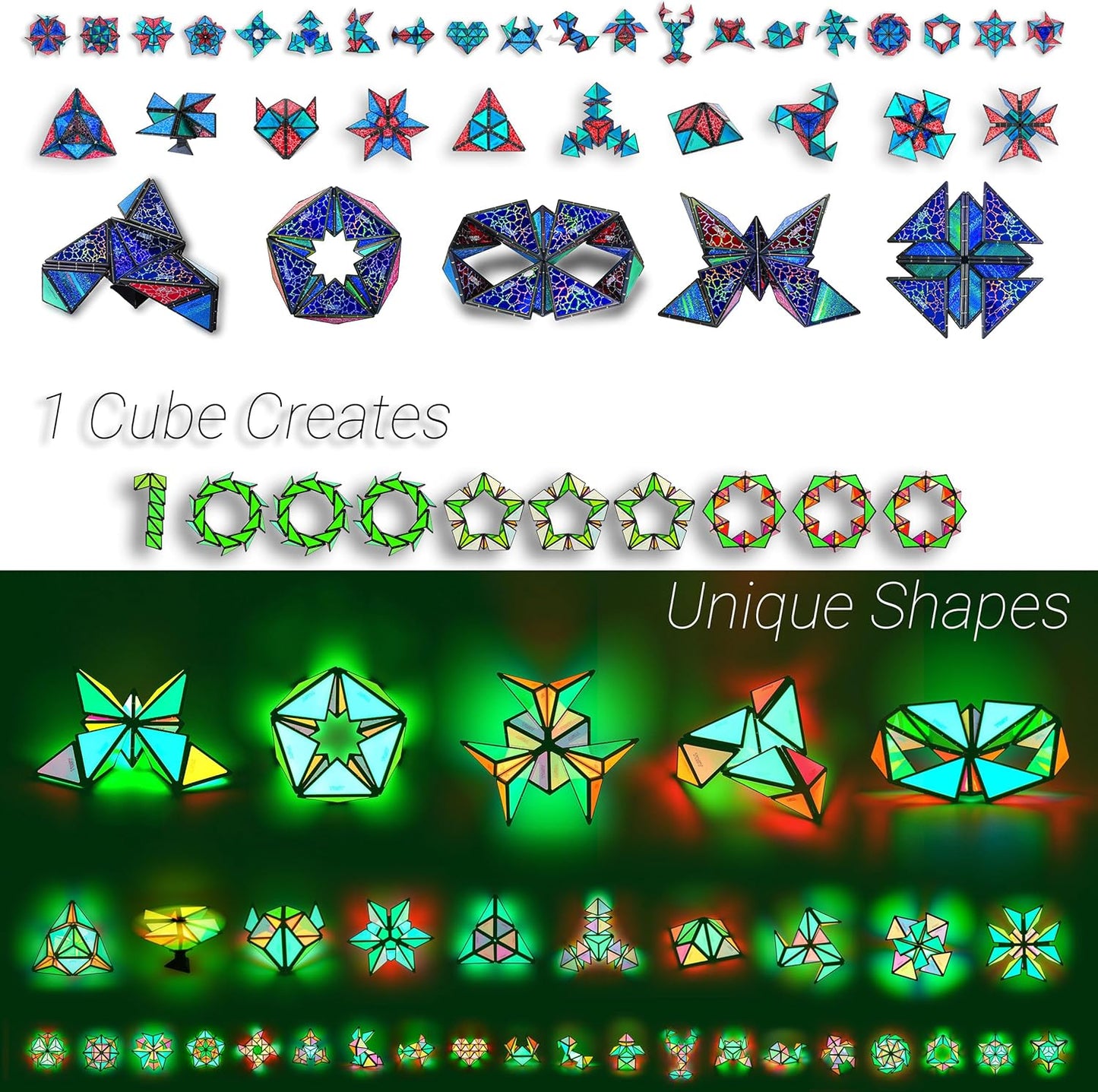 TOSY Magnet Pyramid Stone - 1 Cube Transforms into 1 Billion Shapes, 14 pcs (12 Puzzle pcs and 2 Accessories), 243 Rare Earth Magnets, Holographic Design Magnet Tiles Creative Puzzle STEM Toy, 2-Pack