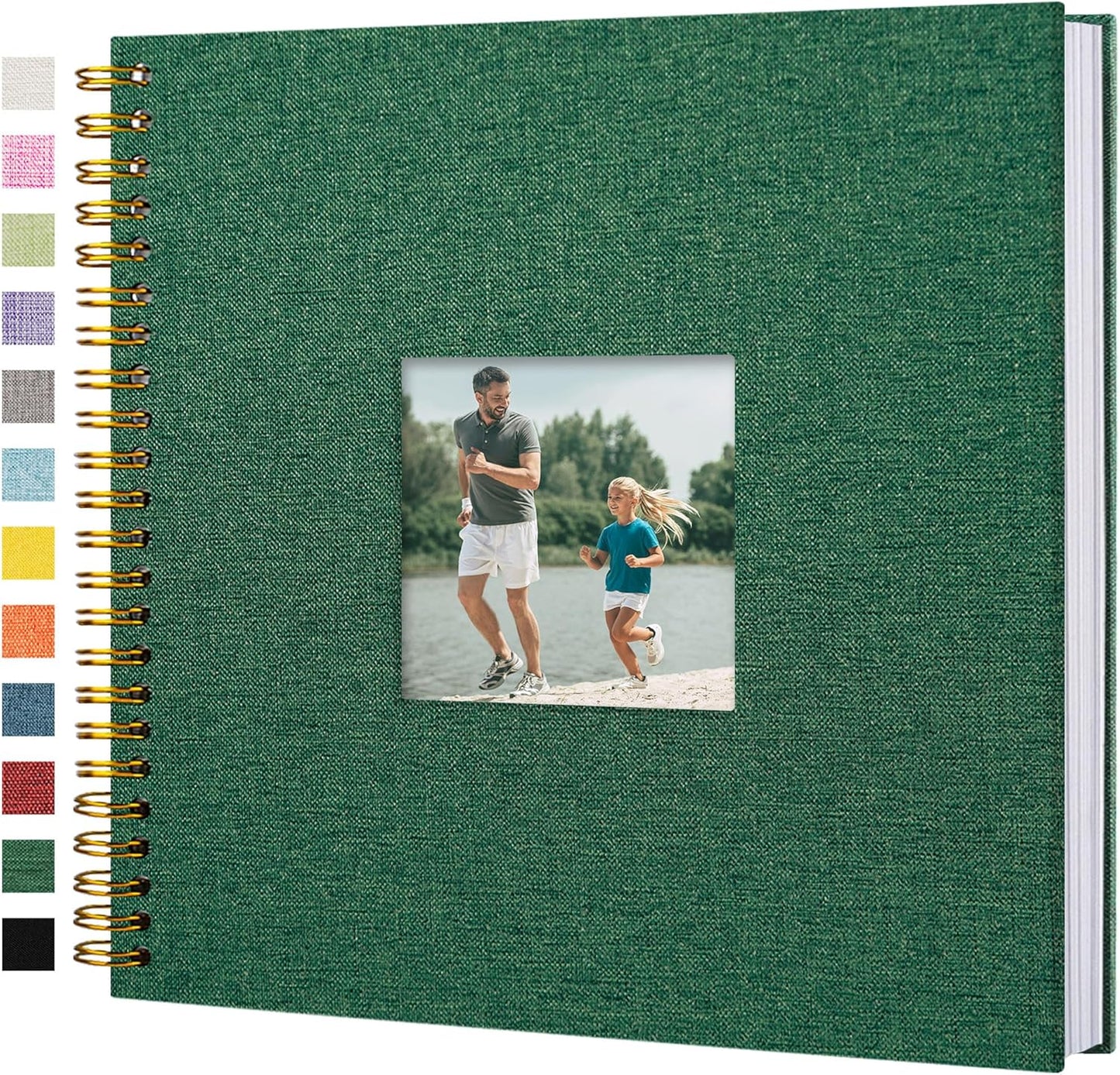 Scrapbook Photo Album Linen Cover, 12 x 12 Inch Hardcover Kraft White Pages Memory Book, for Travel Wedding Guest Book Christmas Baby Shower (40 Sheets/ 80 Pages,Darkgreen)