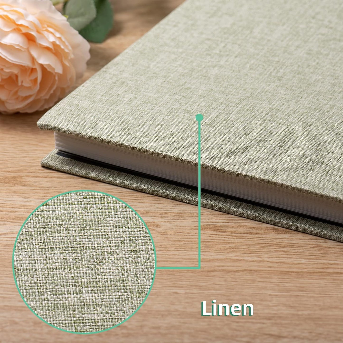Large Photo Album Self Adhesive Scrapbook Album for 4×6 8×10 Pictures DIY Magnetic Linen Cover Album 60 Pages for Family Wedding Gifts with Metal Pen and Plastic Board