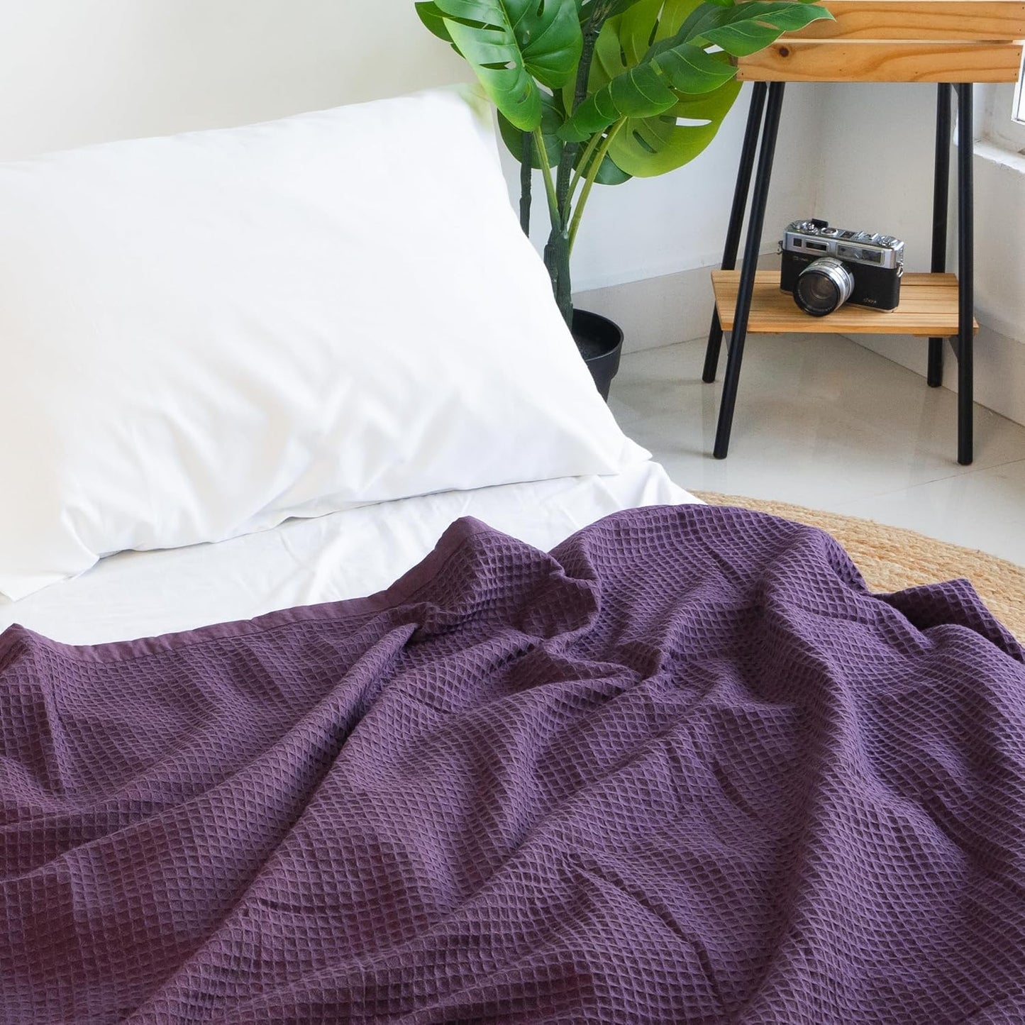 Salt Earth GOTS Certified 100% Organic Cotton Throw Blanket, 60" X 80" Blankets & Throws for Bed, Throw Blanket for Couch,Modern & Cozy Blanket, All Season Waffle Blanket, Soft Blanket (Plum Perfect)