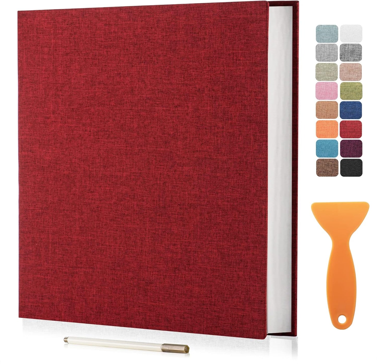 Large Photo Album Self Adhesive Scrapbook Album for 4×6 8×10 Pictures DIY Magnetic Linen Cover Album 40 Pages for Family Wedding Gifts with Metal Pen and Plastic Board