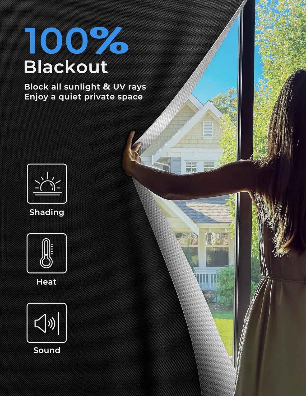 Sumobaby Blackout Curtains for Bedroom Portable 39"x36",No Drill Blackout Shades with Upgraded Hook&Loop Tapes,100% Black Out Window Cover,Thermal Insulated Blinds for Bedroom,Nursery(1 Panel,Black)