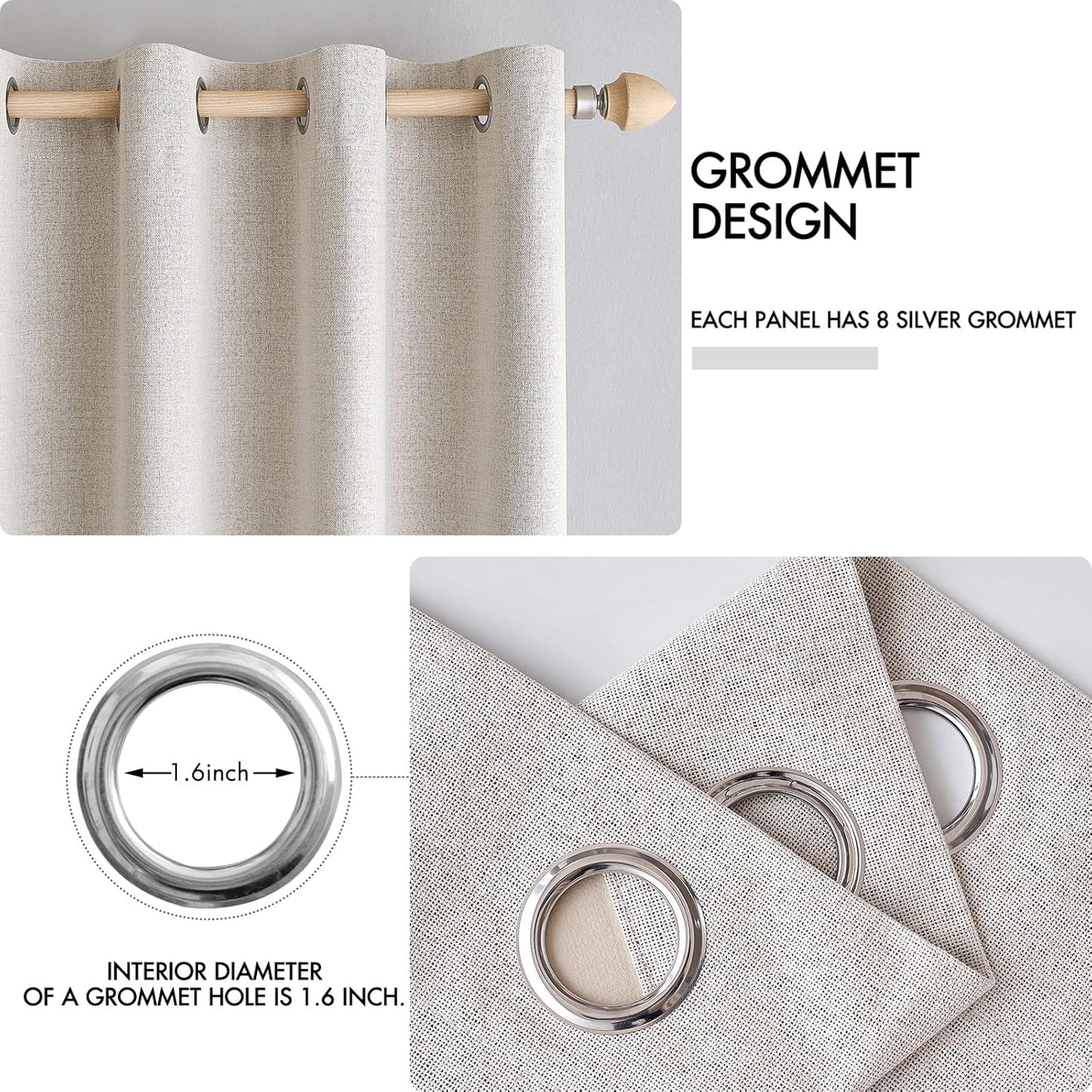 MIULEE 100% Blackout Linen Textured Curtains for Bedroom Solid Thermal Insulated Ivory Grommet Room Darkening Curtains & Drapes Luxury Decor for Living Room Nursery 62 x 90 Inch (2 Panels)