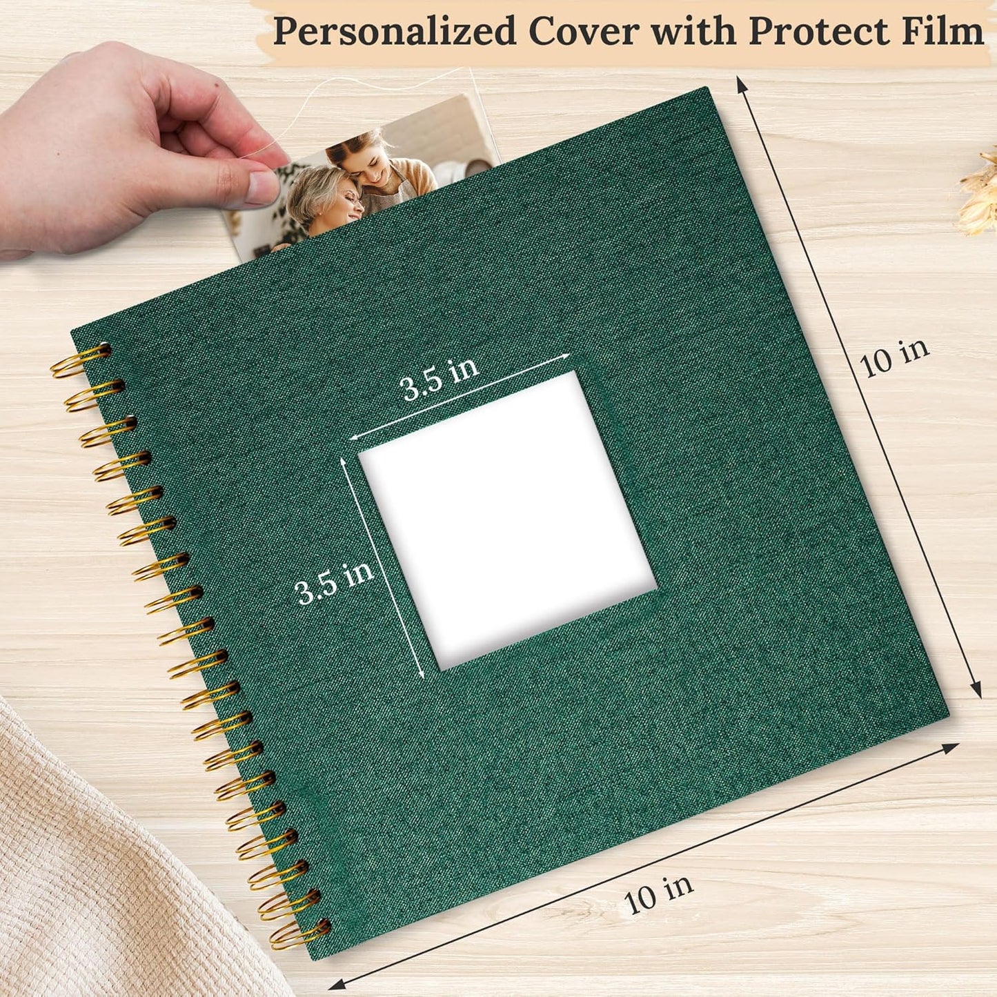 Scrapbook Photo Album Linen Cover, 10 x 10 Inch Hardcover Kraft White Pages Memory Book, for Travel Wedding Guest Book Christmas Baby Shower (20 Sheets/ 40 Pages,Darkgreen)
