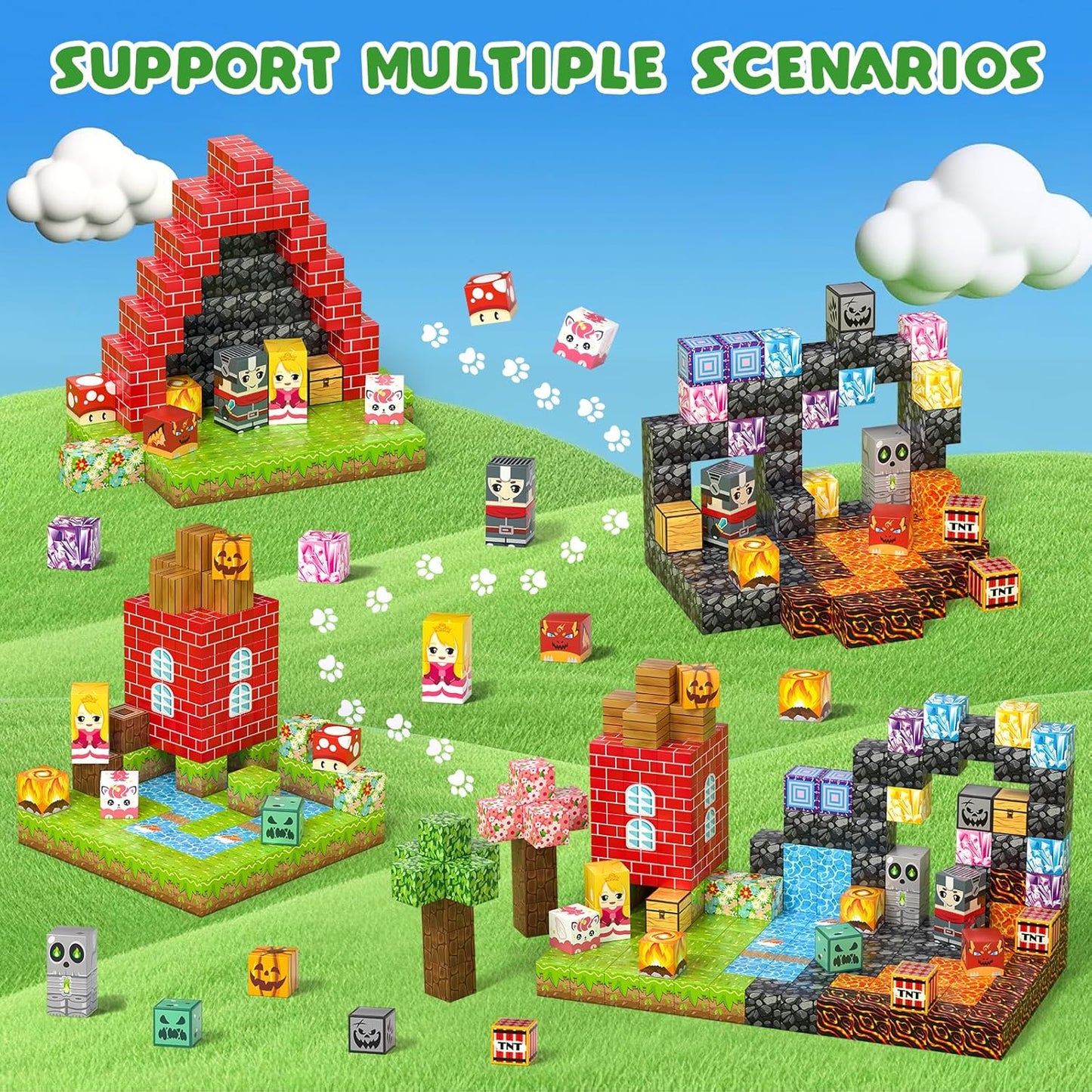 Axirata 208 PCS Magn-etic Building Blocks, Magn-etic Block Building Cubes Set for Kids Toddlers Ages 3+, STEM Sensory Toys Mag-net Tiles Birthday Gifts for Boys and Girls Age 3 4 5 6 7 8 9 10 11 12+