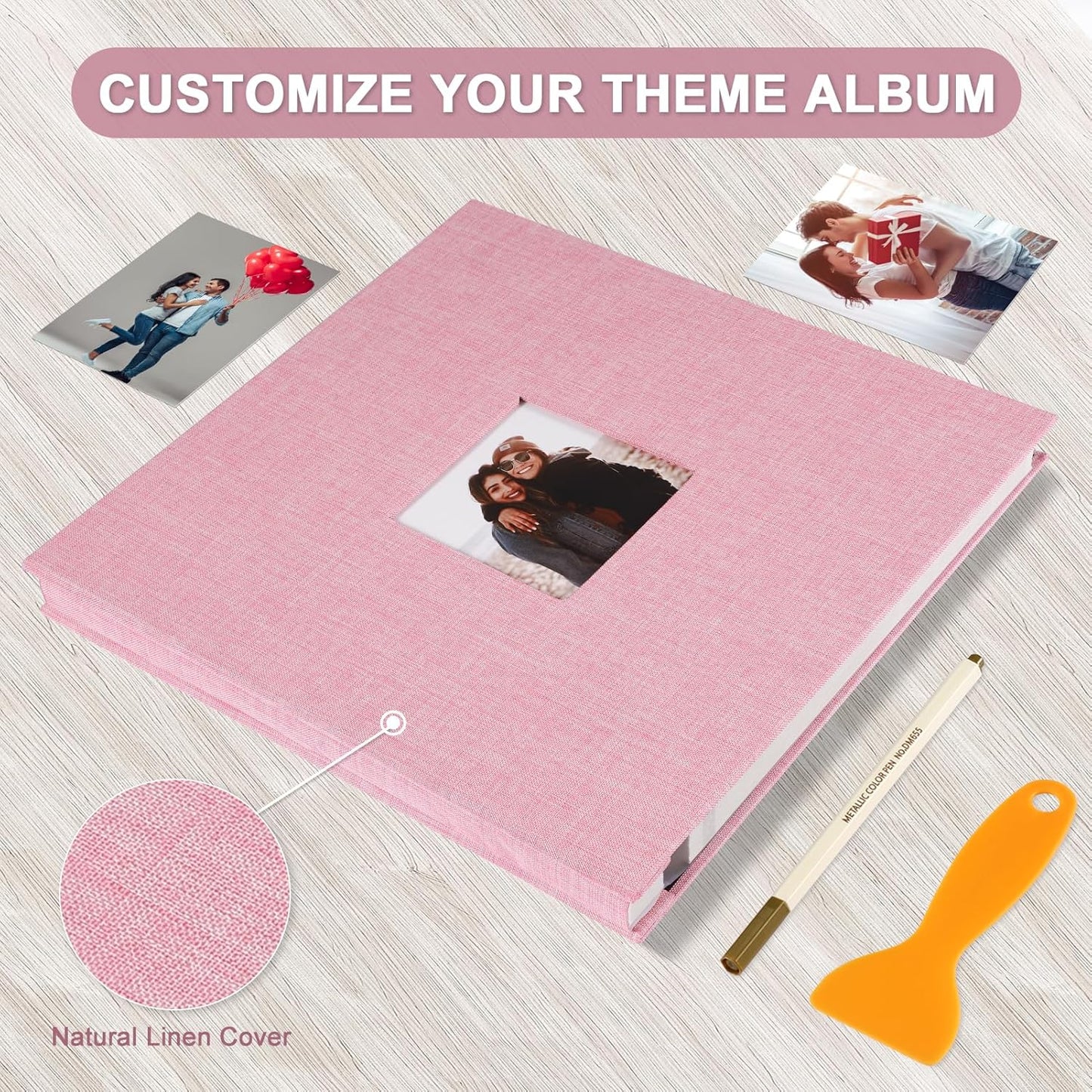 Photo Album Self Adhesive Pages Scrapbook Magnetic Photo Albums for 4x6 5x7 8x10 Pictures Sticky Pages Books for Baby Family Wedding 13.2x12.8 Pink 40 Pages