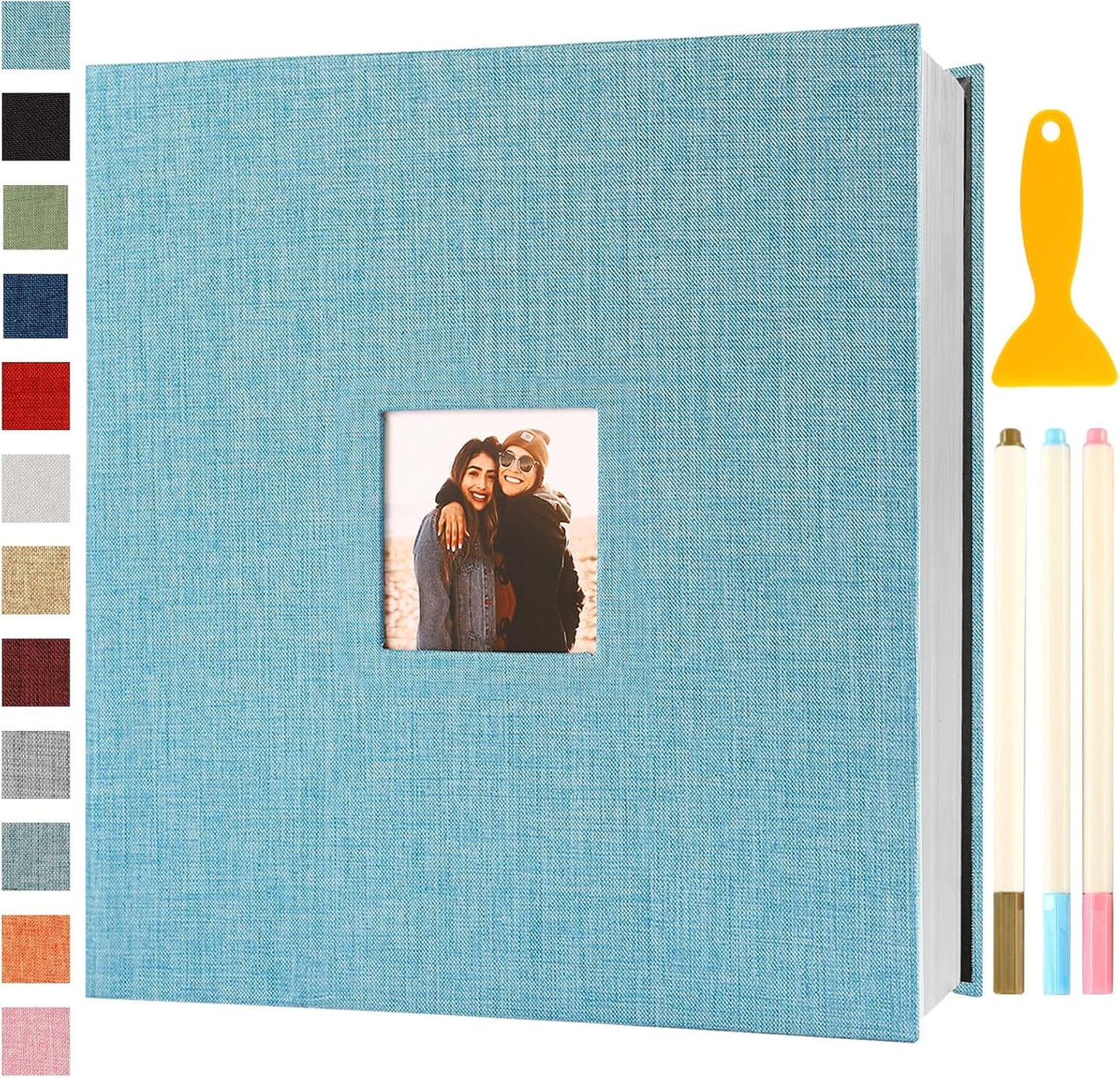 Photo Album Self Adhesive Pages Scrapbook Magnetic Photo Albums for 4x6 5x7 8x10 Pictures Sticky Pages Books for Baby Family Wedding 13.2x12.8 LightBlue 120 Pages