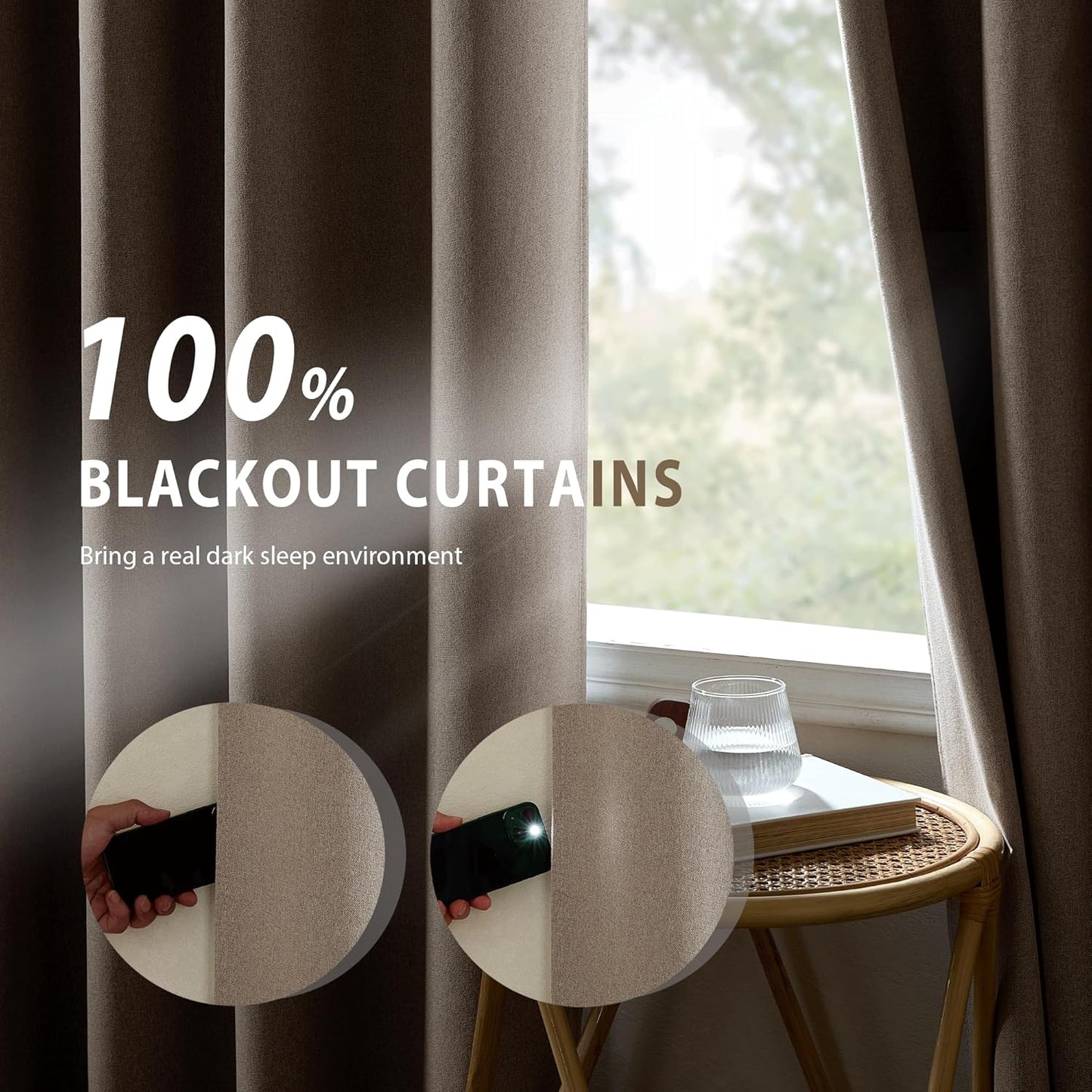 NICETOWN Bedroom Curtains, Vintage Open Faux Linen Weave Flax Thermal 100% Blackout Drapes 84" Long for Living Room, Soundproof Window Treatment Drapes for Hall Room, 52" Wide Per Panel, Set of 2