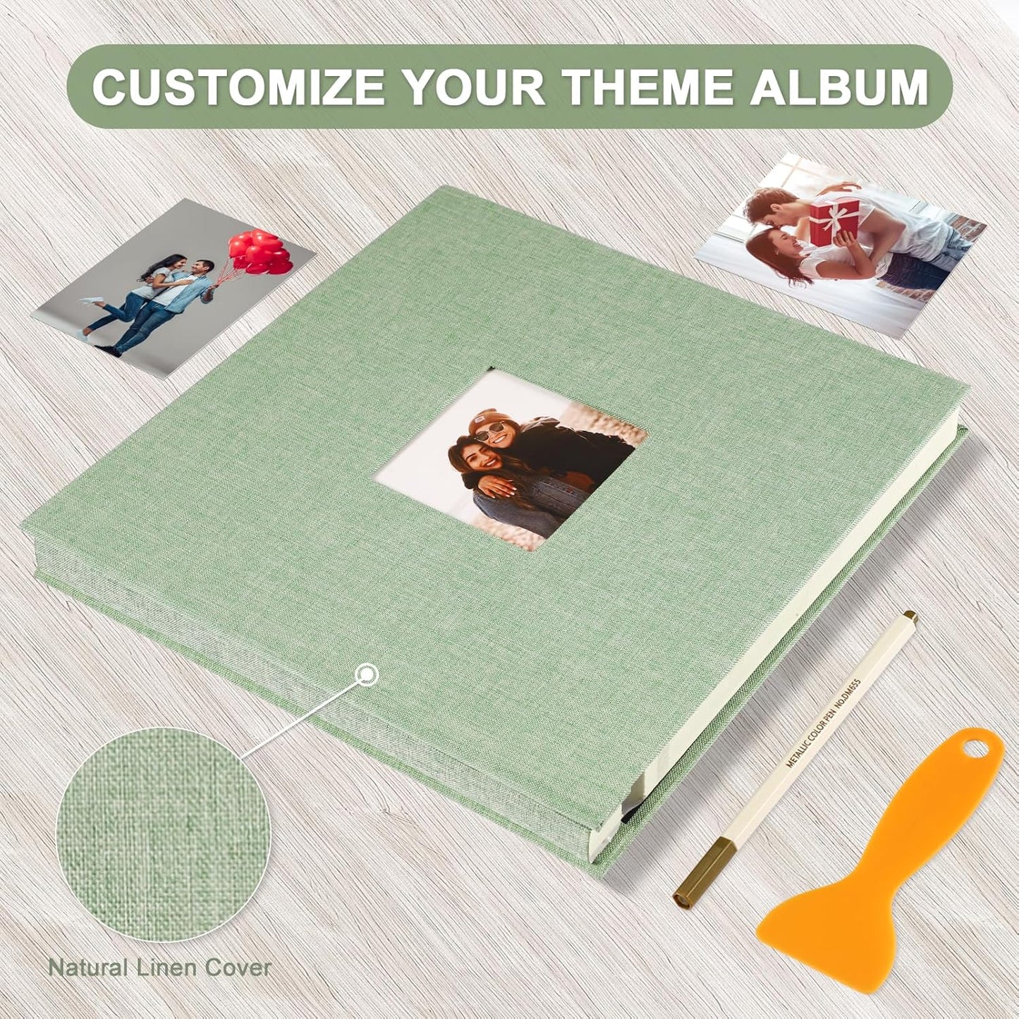 Photo Album Self Adhesive Pages Scrapbook Magnetic Photo Albums for 4x6 5x7 8x10 Pictures Sticky Pages Books for Baby Family Wedding 11x10.6 GrassGreen 60 Pages