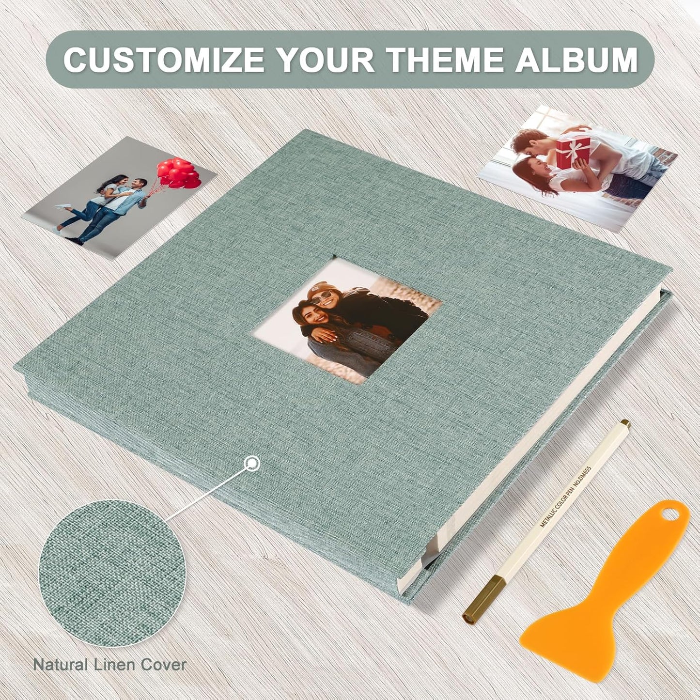 Photo Album Self Adhesive Pages Scrapbook Magnetic Photo Albums for 4x6 5x7 8x10 Pictures Sticky Pages Books for Baby Family Wedding 11x10.6 Green 40 Pages