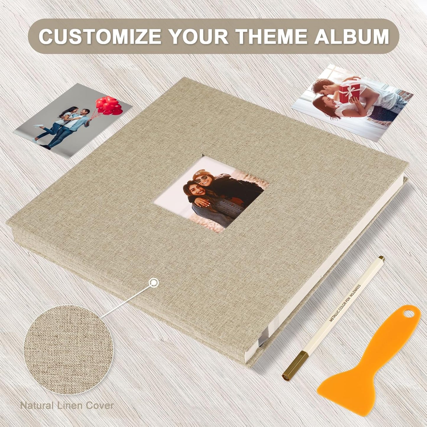 Photo Album Self Adhesive Pages Scrapbook Magnetic Photo Albums for 4x6 5x7 8x10 Pictures Sticky Pages Books for Baby Family Wedding 11x10.6 Yellow 40 Pages