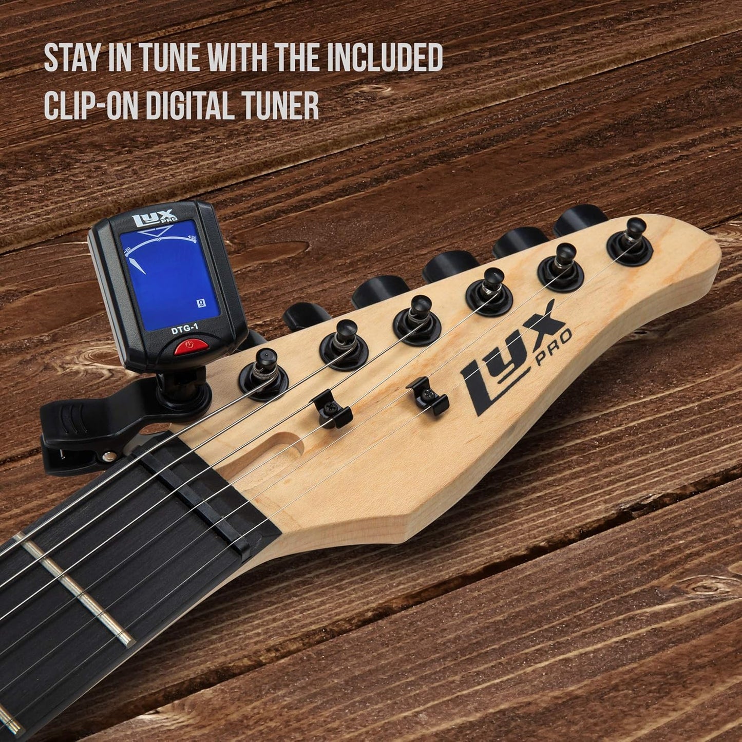 LyxPro 30 Inch Electric Guitar and Starter Kit for Kids with 3/4 Size Beginner’s Guitar, Amp, Six Strings, Two Picks, Shoulder Strap, Digital Clip On Tuner, Guitar Cable and Soft Case Gig Bag - Green