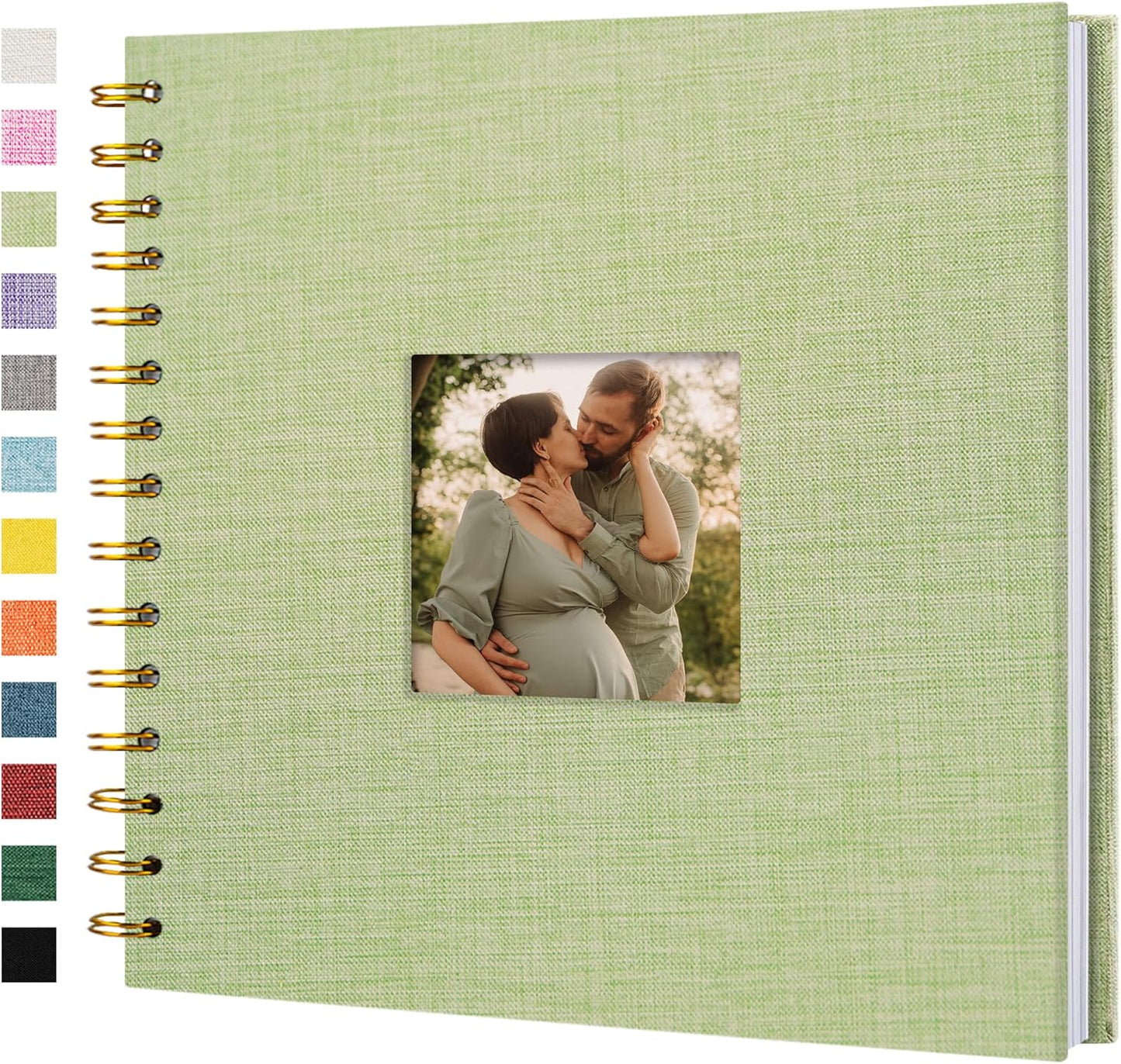 Scrapbook Photo Album Linen Cover, 8 x 8 Inch Hardcover Kraft White Pages Memory Book, for Travel Wedding Guest Book Christmas Baby Shower (20 Sheets/ 40 Pages,Grassgreen)