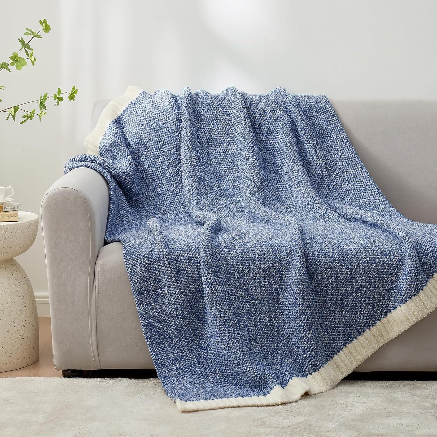 Snuggle Sac Royal Blue Throw Blankets for Couch, Super Soft Warm Blankets Cozy Knit Fuzzy Plush Lightweight Throws for Sofa, Bed,Living Room, Royal Blue, 50x60 inches
