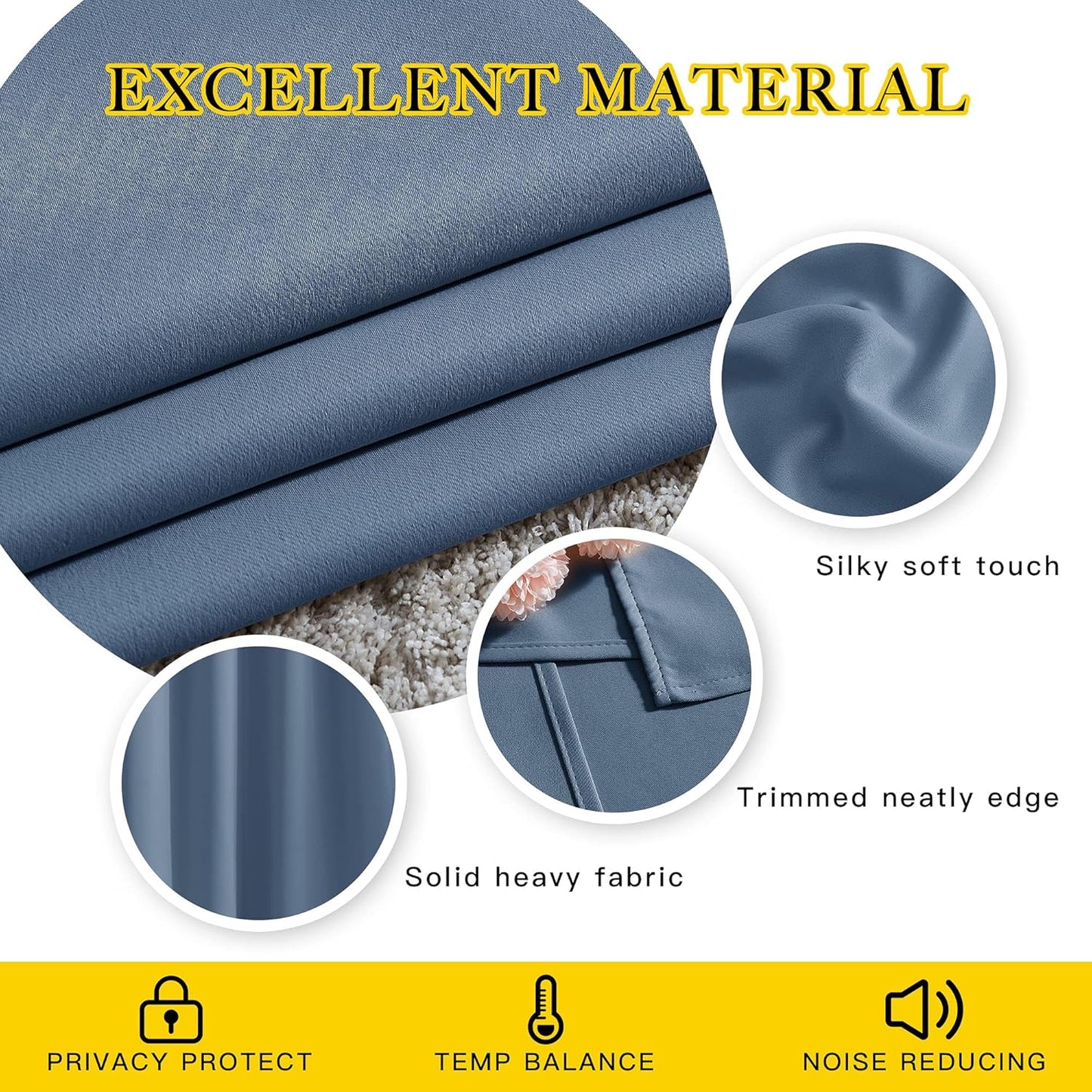 NICETOWN Bedroom Blackout Curtains and Drapes 54" L - Window Treatment Thermal Insulated Solid Grommet Blackout Draperies for Home Office (Stone Blue, 2 Panels=132" Wide)