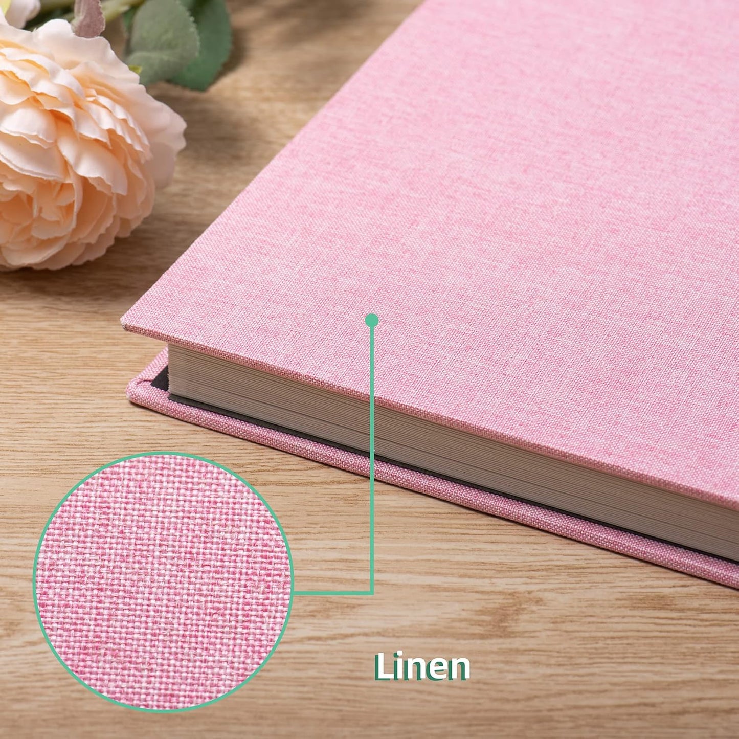 Large Photo Album Self Adhesive Scrapbook Album for 4×6 8×10 Pictures DIY Magnetic Linen Cover Album 60 Pages for Family Wedding Gifts with Metal Pen and Plastic Board