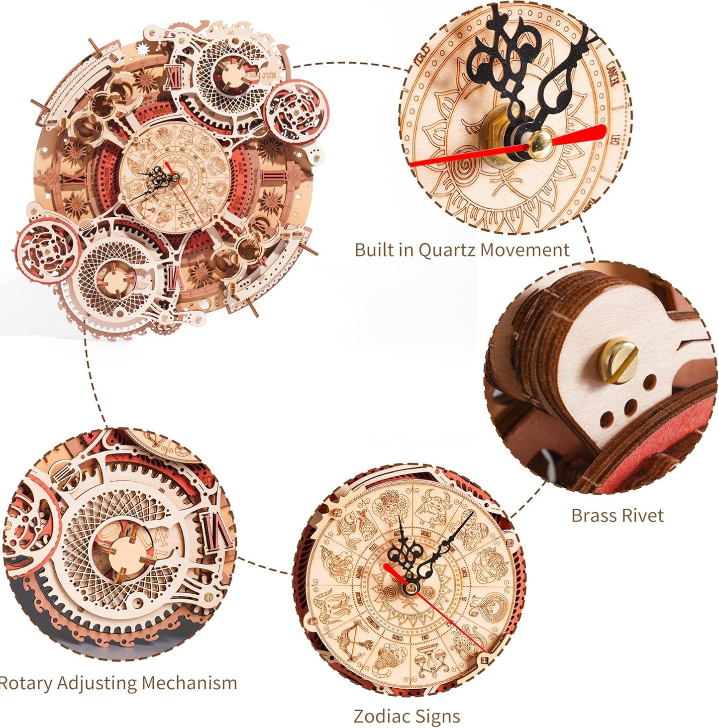ROBOTIME 3D Wooden Puzzles for Adults, Models for Adults to Build Wooden Steampunk Clock Kit, DIY Mechanical Wall Quartz Aesthetic Room Decor Unique Gift