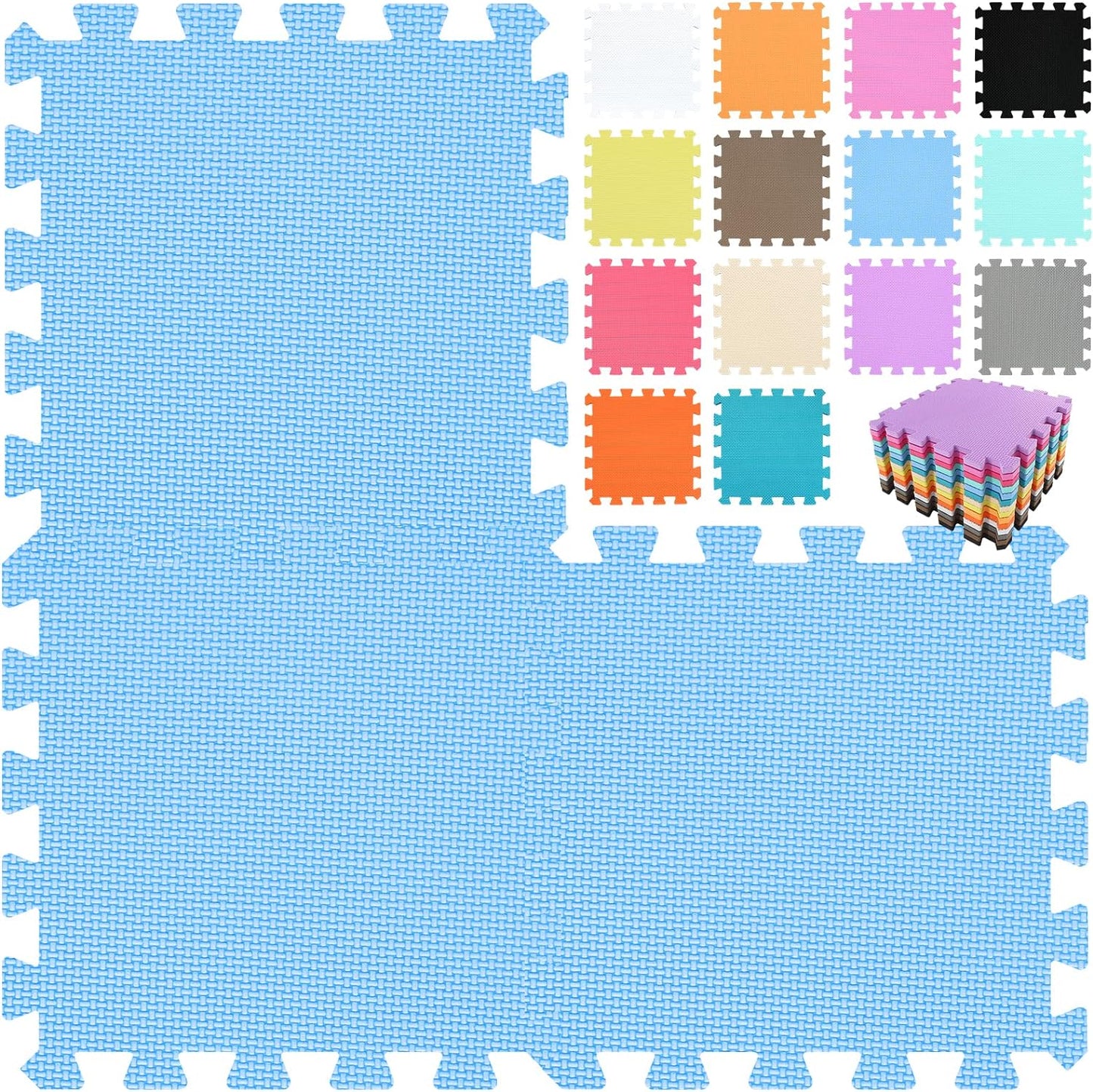 qqpp EVA Rubber 18 Tiles Interlocking Puzzle Foam Floor Mats - Baby Play Mat for Playing | Exercise Mat for Home Workout. Blue. QC-Gb18N