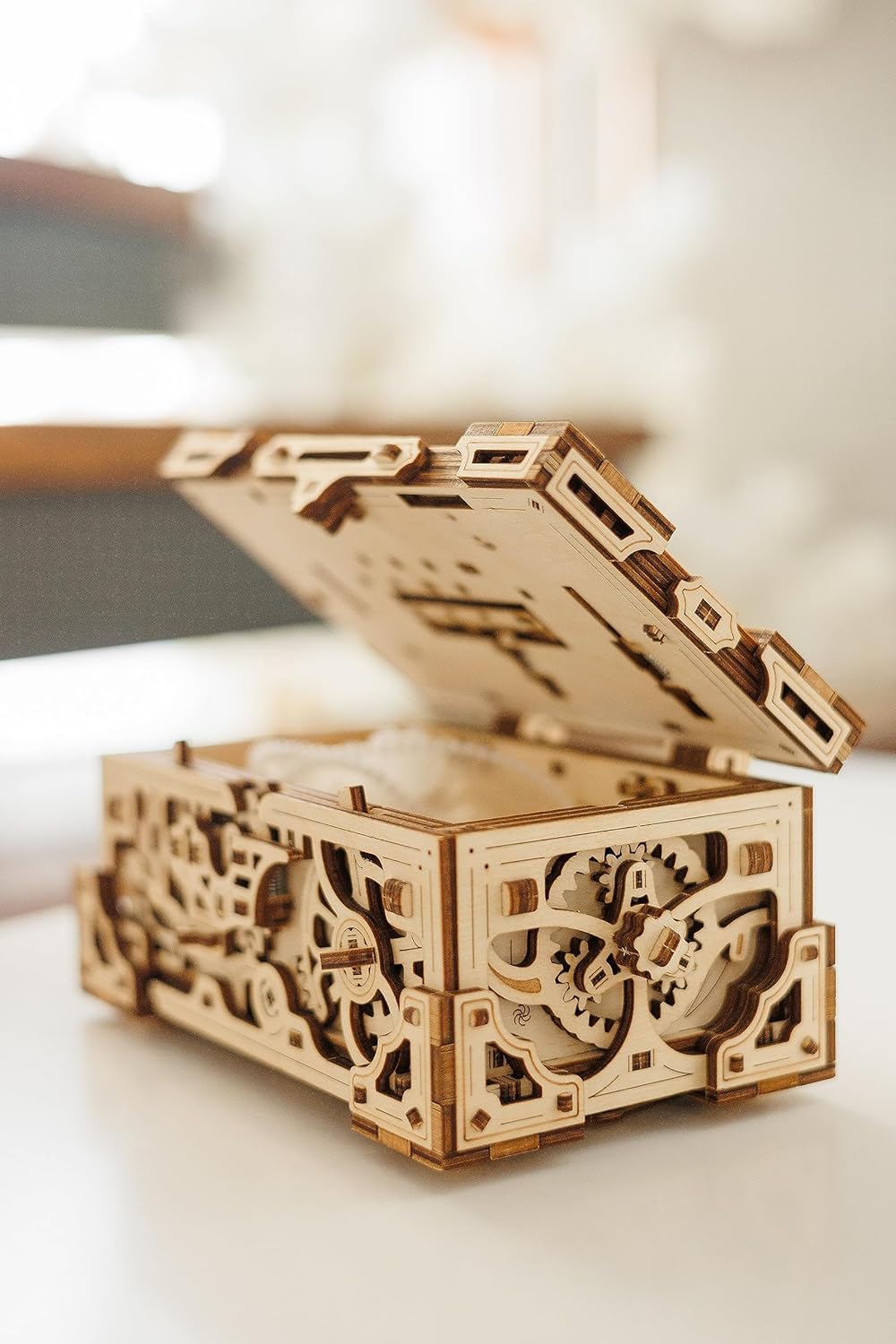 Wood Trick Enigma Chest Lock Puzzle Box Wooden 3D Puzzles for Adults and Kids to Build - Engineering DIY Project Mechanical Model Kits for Adults Wooden Models