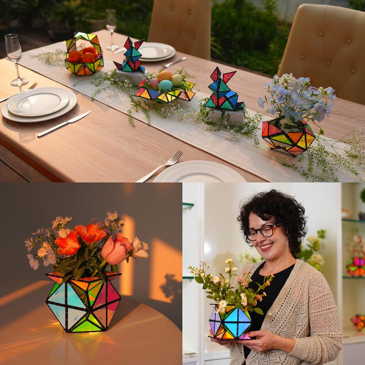 TOSY Magnet Pyramid - 1 Cube Transforms into 1 Billion Shapes, 12 Pieces, 243 Rare Earth Magnets, Glowing, Holographic Magnet Tiles Creative Puzzle STEM/STEAM Toy, Mixed Set