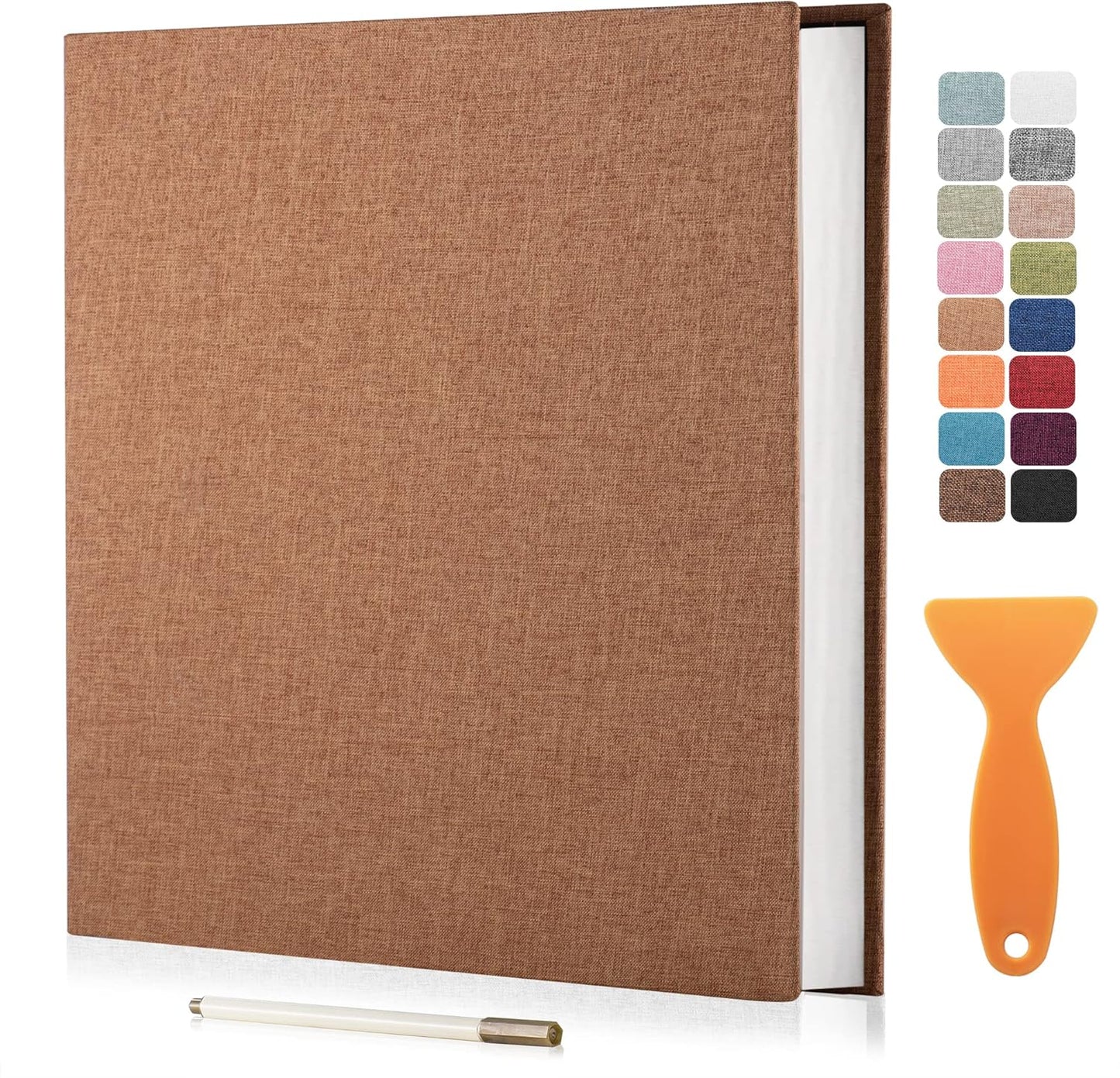 Large Photo Album Self Adhesive Scrapbook Album for 4×6 8×10 Pictures DIY Magnetic Linen Cover Album 60 Pages for Family Wedding Gifts with Metal Pen and Plastic Board