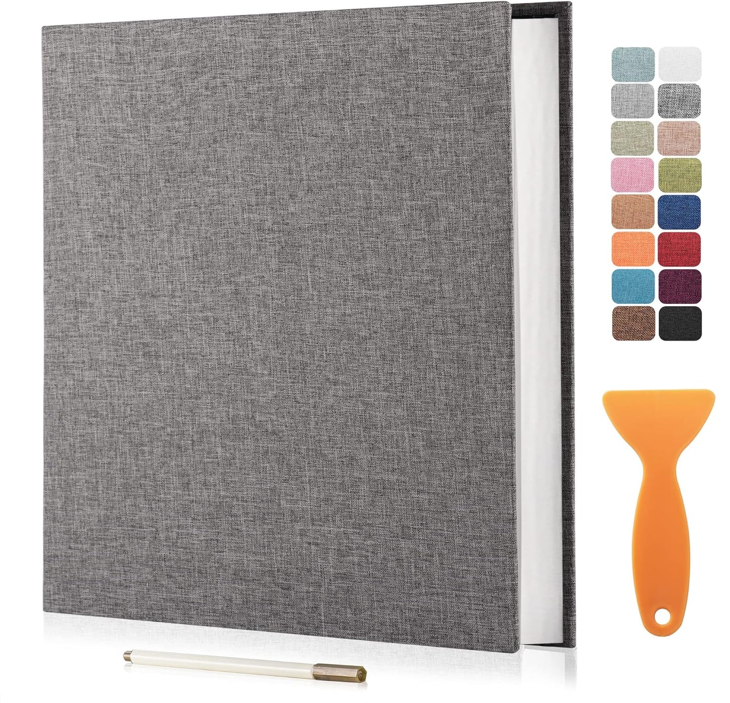 Large Photo Album Self Adhesive Scrapbook Album for 4×6 5×7 8×10 Pictures DIY Magnetic Linen Cover Album 60 Pages for Family Wedding Gifts with Metal Pen and Plastic Board