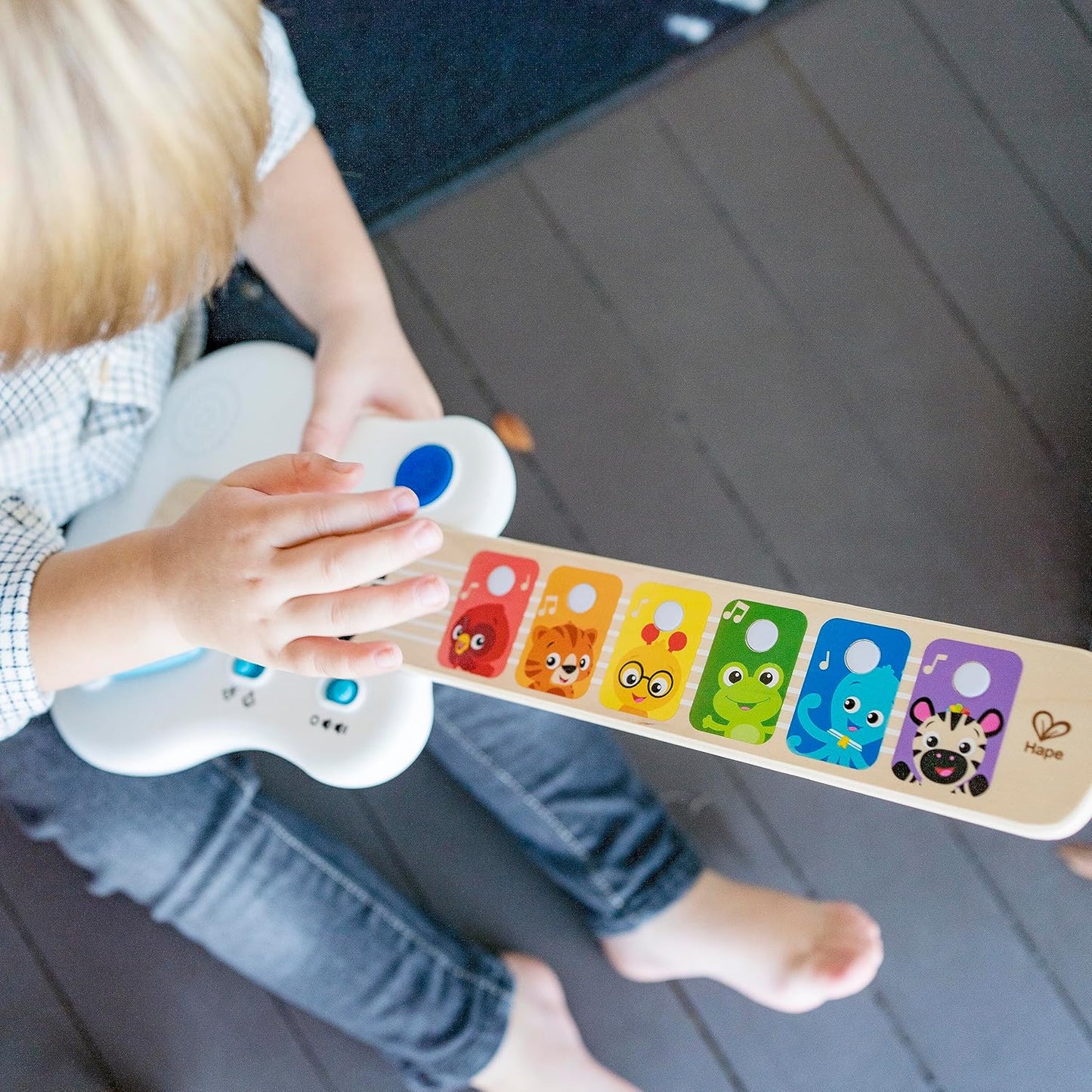 Baby Einstein Strum Along Songs Magic Touch Wooden Toy Guitar with Whammy Bar, Montessori Musical Learning Toy with Lights, 12mo+